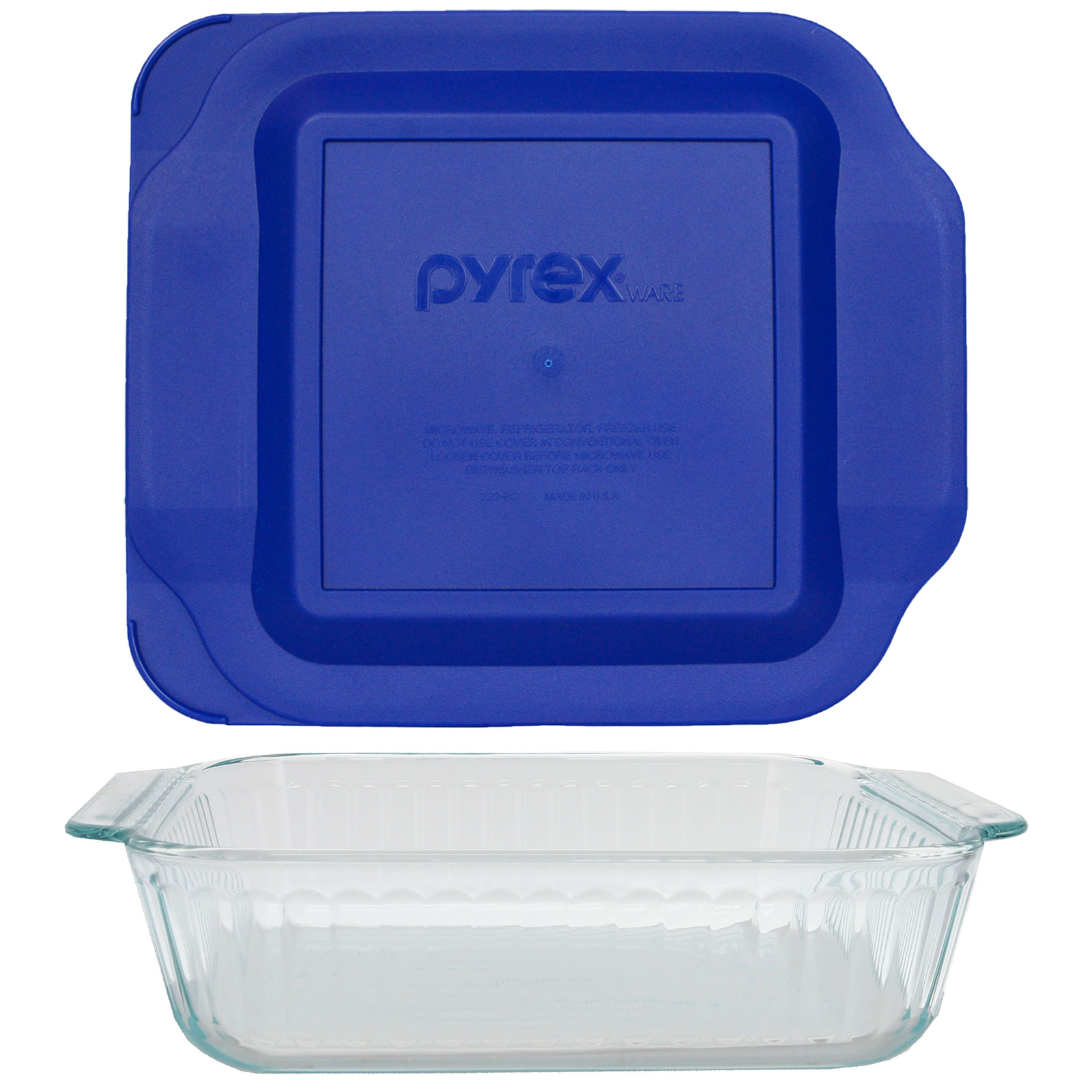 Pyrex (1) 222 2qt Glass Baking Dish & (1) 222-PC Blue Lagoon Lid
