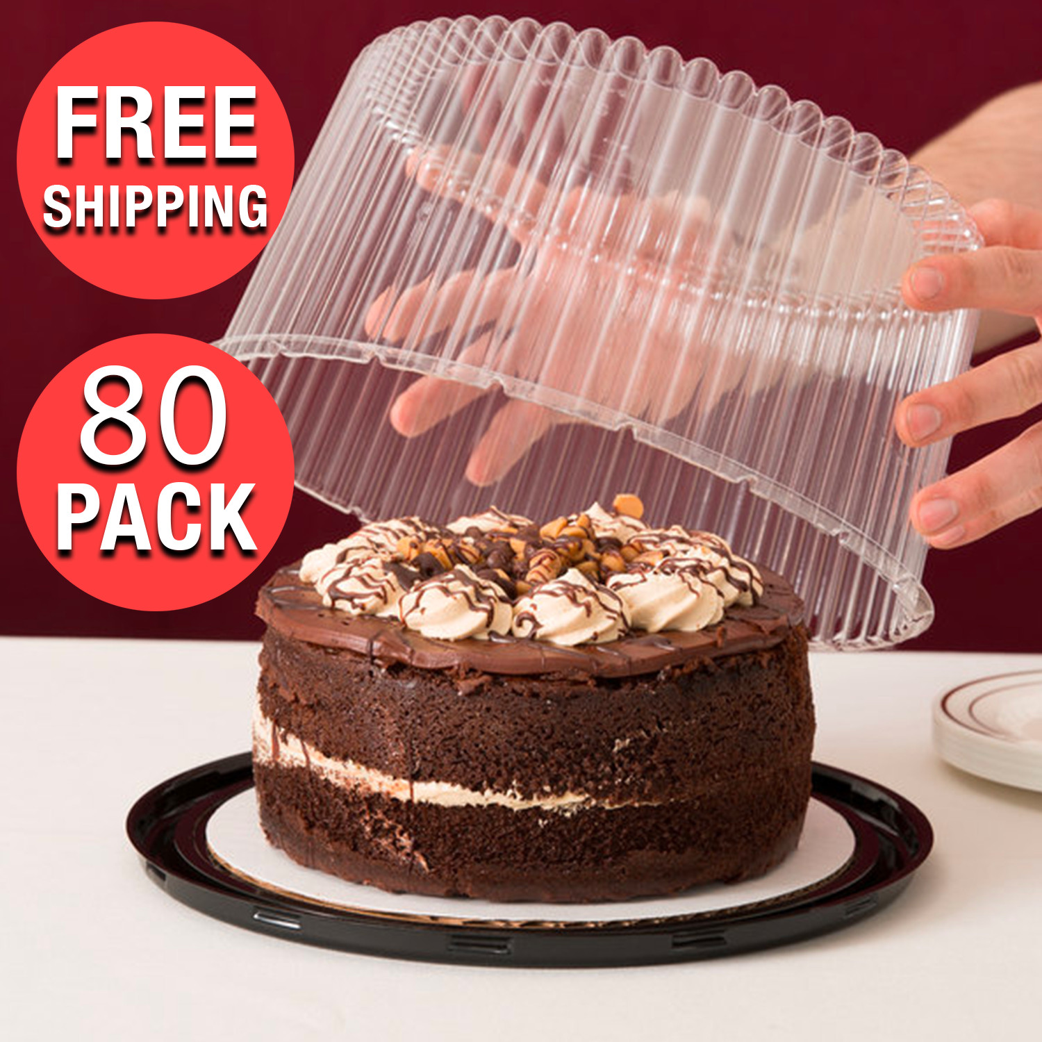 (80-Case) 9-inch 2-3 Layer Disposable Cake Display Container with Clear Dome Lid