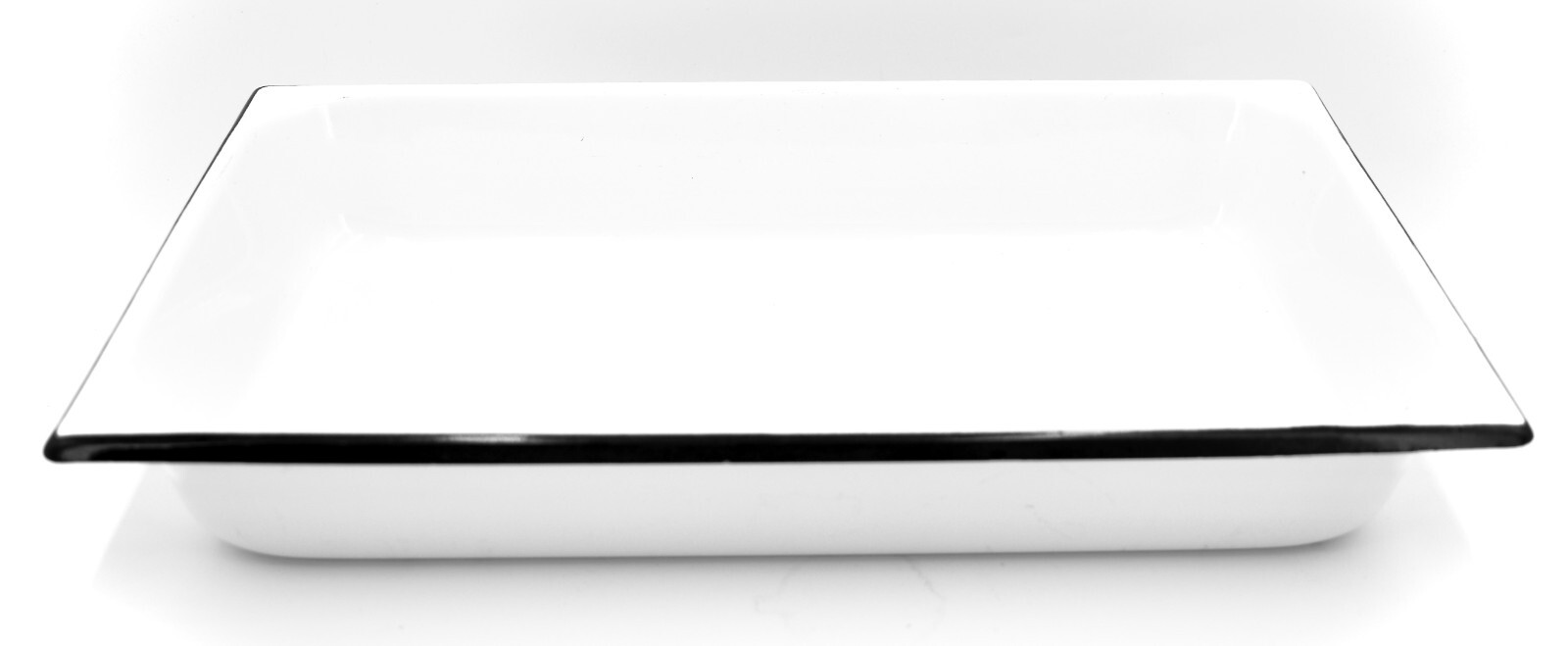 Vintage Porcelain covered Pan,White,Black Edge,16″l x 10″w x 2.5″d