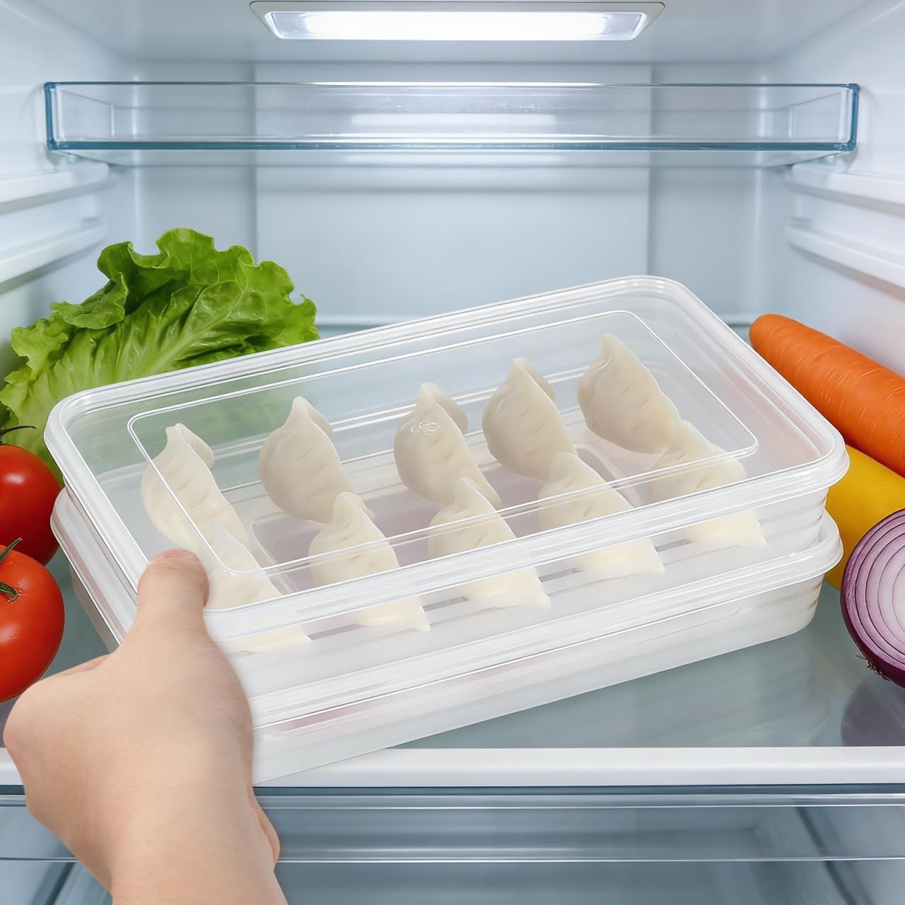 2pcs Dumplings Storage Box Refrigerator Container W/ Lid Dumplings Stackable