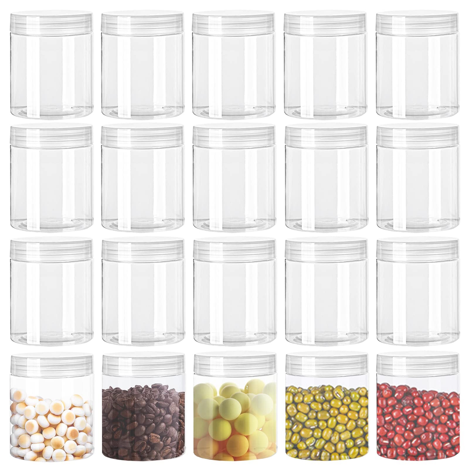 20 Pack 4oz Clear Plastic Jars with Lids,115ml Wide-Mouth Refillable Storage …