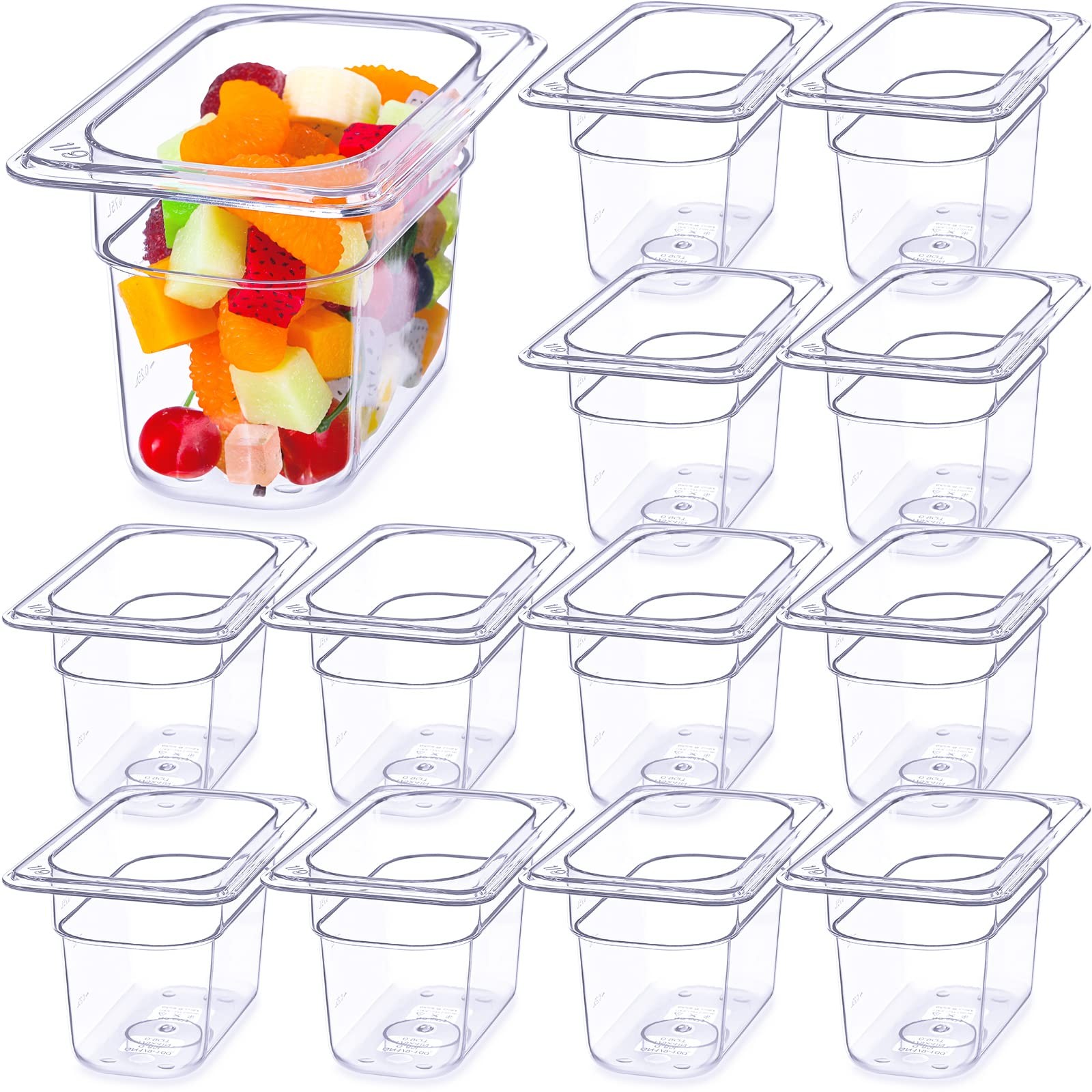 Mumufy 12 Packs Plastic Clear Food Pan 1/9 Size Deep Stackable Polycarbonate …