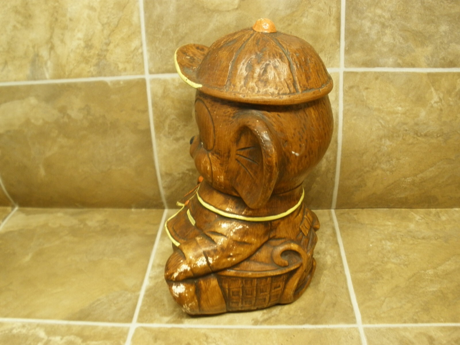 Vintage Cute Brown Mouse Cookie Jar – Treasure Craft – Orange Airplane