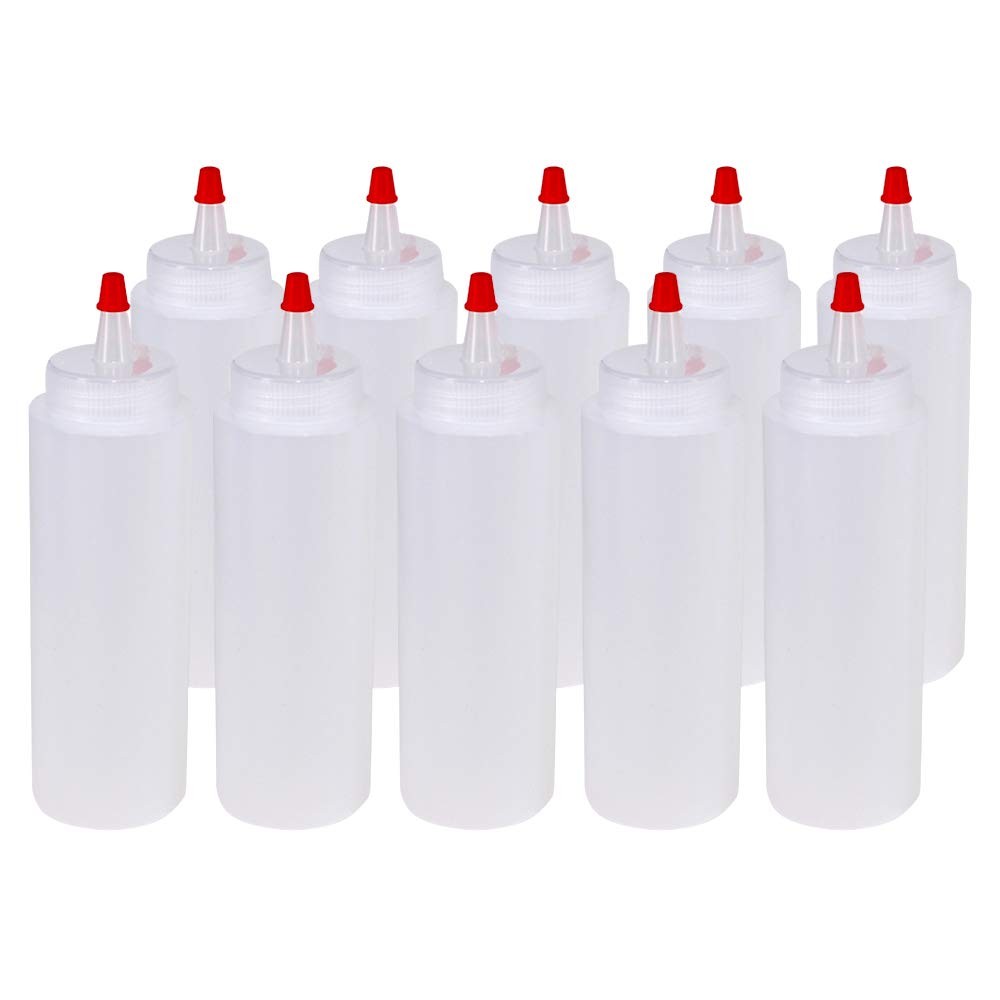 10 Pack 8 oz Plastic Squeeze Bottles With Red Tip Caps For Food Craft Art