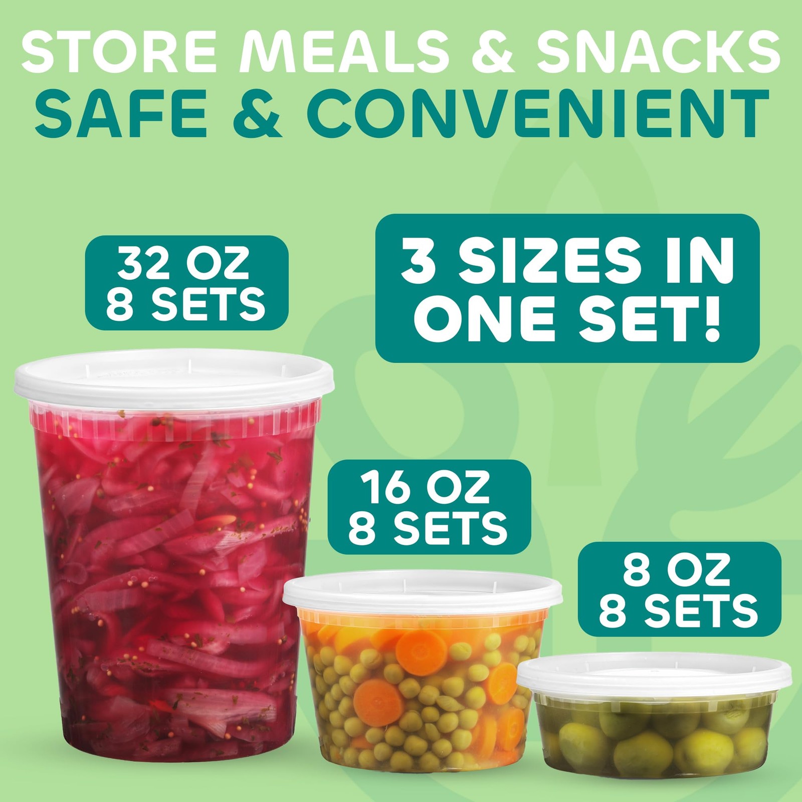 Deli Food Containers with Lids – (24 Pack) 8 Sets of Each Size – 8 Oz – Cup /…