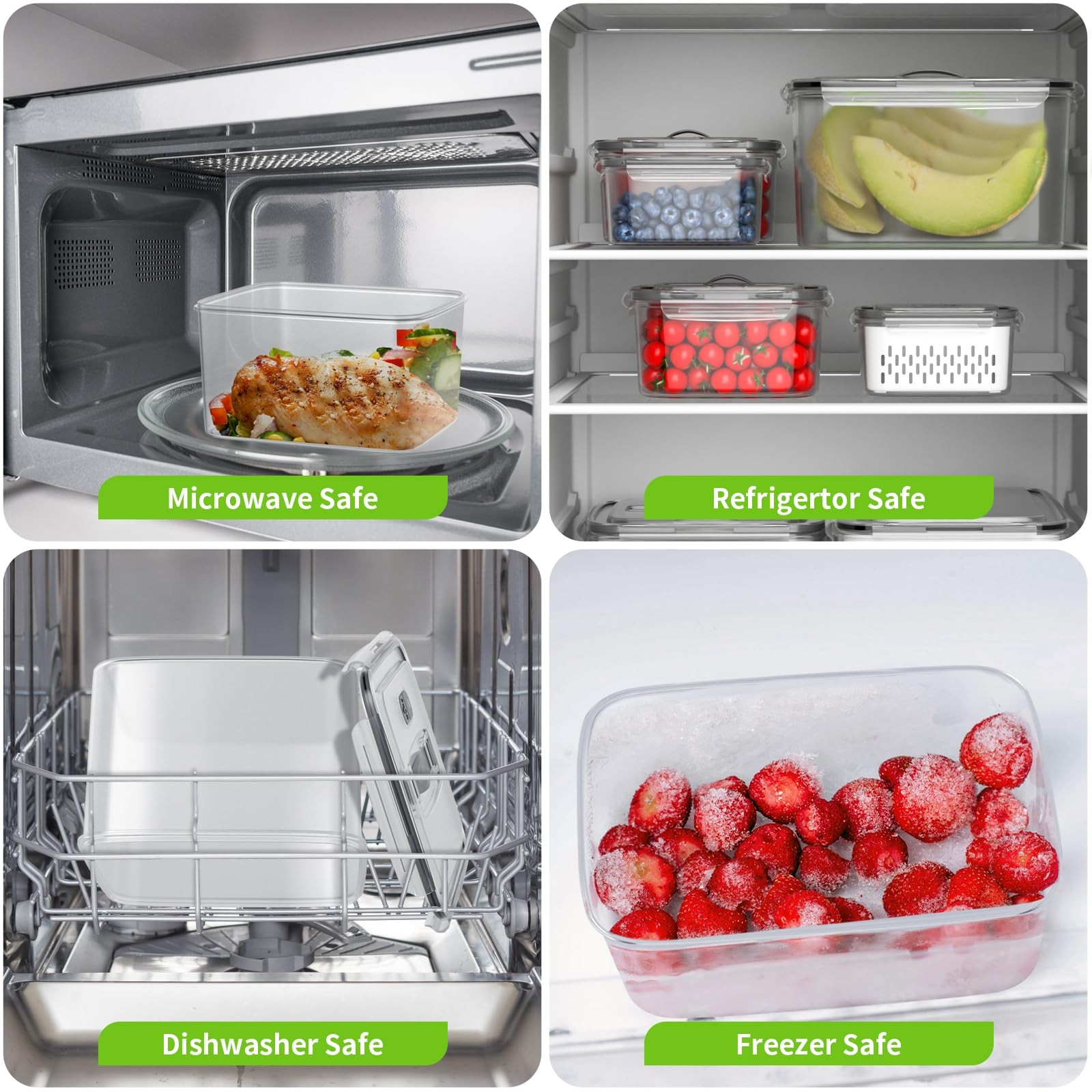 Fridge Fruit Vegetable Storage Containers 5 Sizes Colander Vent Lids Keep Fresh