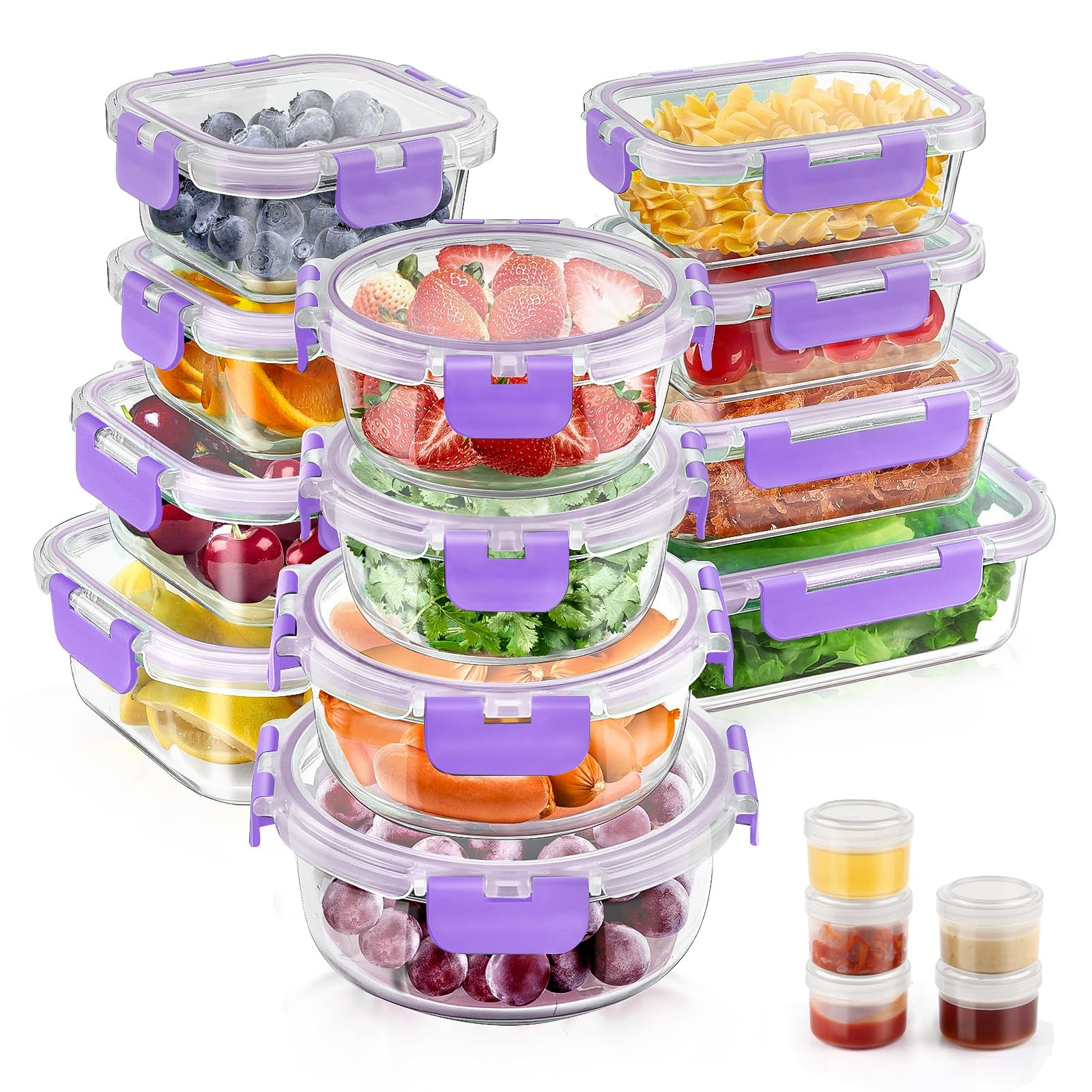 34pcs Glass Food Storage Containers with Lids Set, Airtight Glass Meal Prep Cont