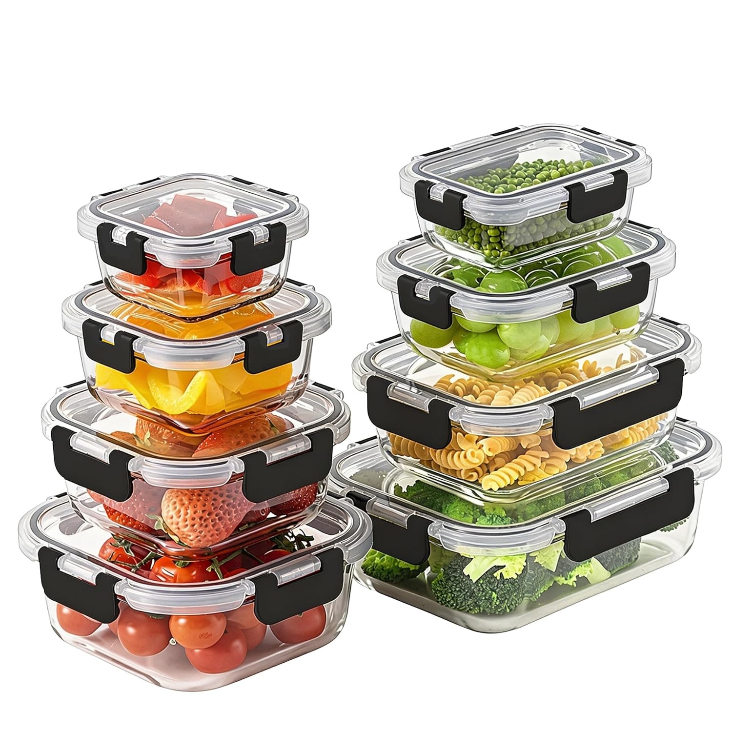 Borosilicate Glass Food Storage Containers with Lids, Deep Black Glass Meal Prep