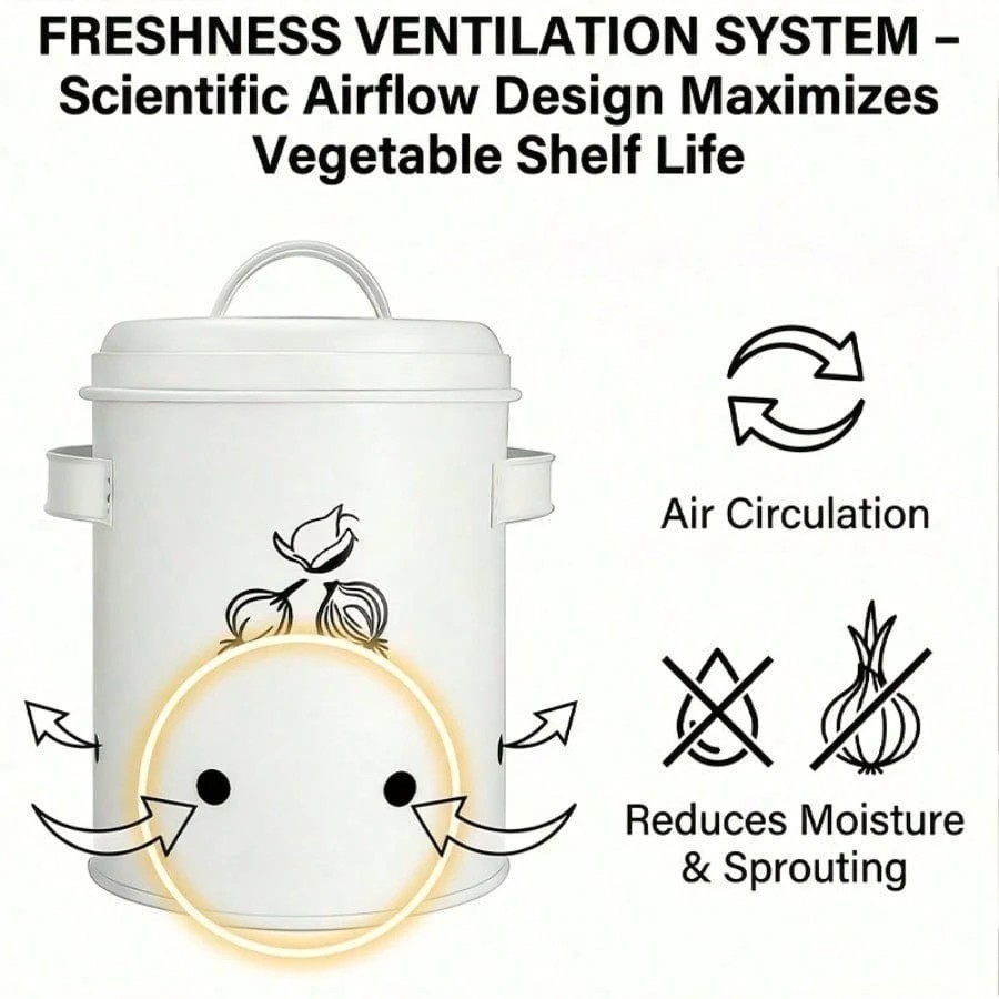 3Pcs Potato Onion Garlic Storage Bin Set Metal Kitchen Pantry Organizer Canister