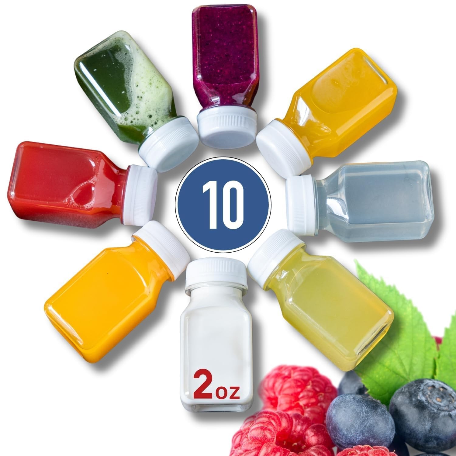 10PCS 2oz Plastic Shot Bottles with Caps Leakproof BPA Free