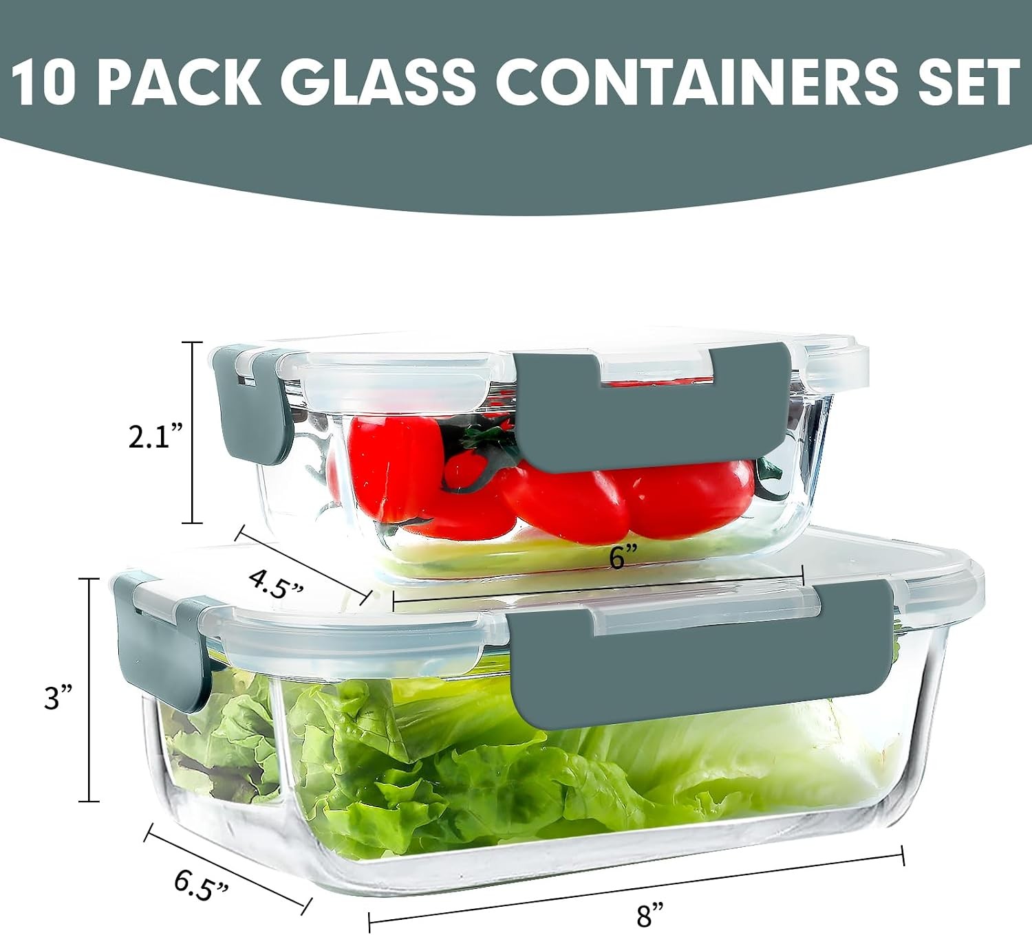 10 Pack Glass Meal Prep Containers Airtight Glass Lunch Containers Stackable