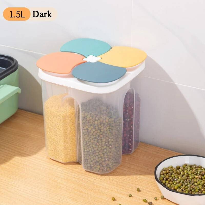 4 Grids Storage Plastic Box Cereals Food Container Jar Spaghetti Keep Fresh Box