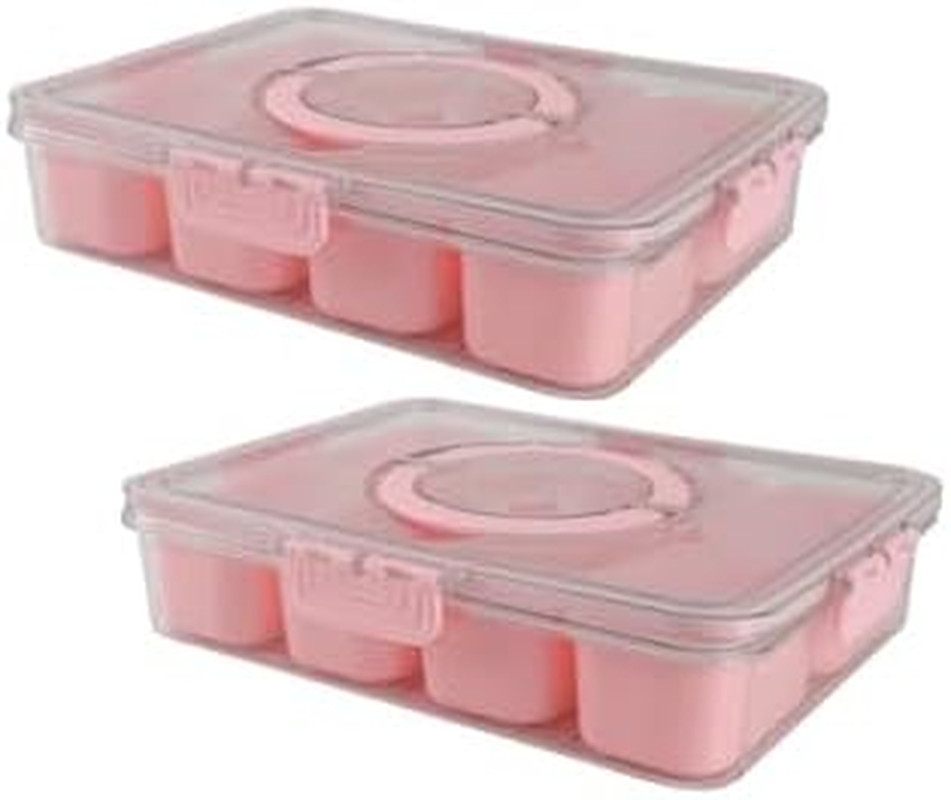 Sparkle Snack Box with Lid – Pink Food Storage Containers, 8 Compartments, Pack