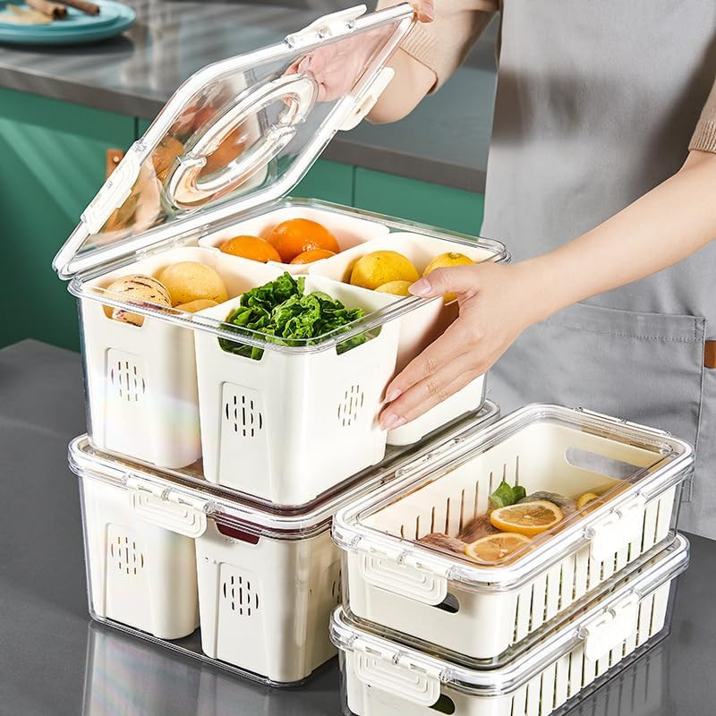 Fruit Storage Containers for Fridge with Lid and Handle, Portable Fresh Produce