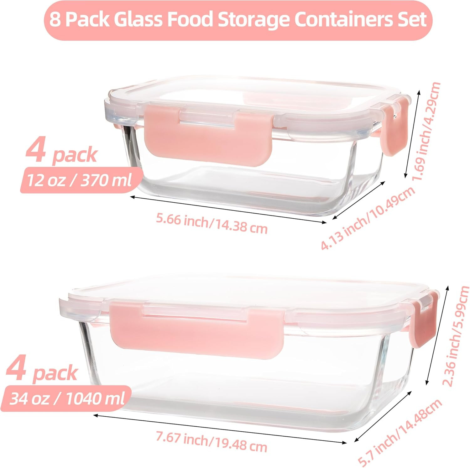 16PCS (8 Bowls + 8 Lids) High Borosilicate Glass Meal Prep Containers, Food Stor