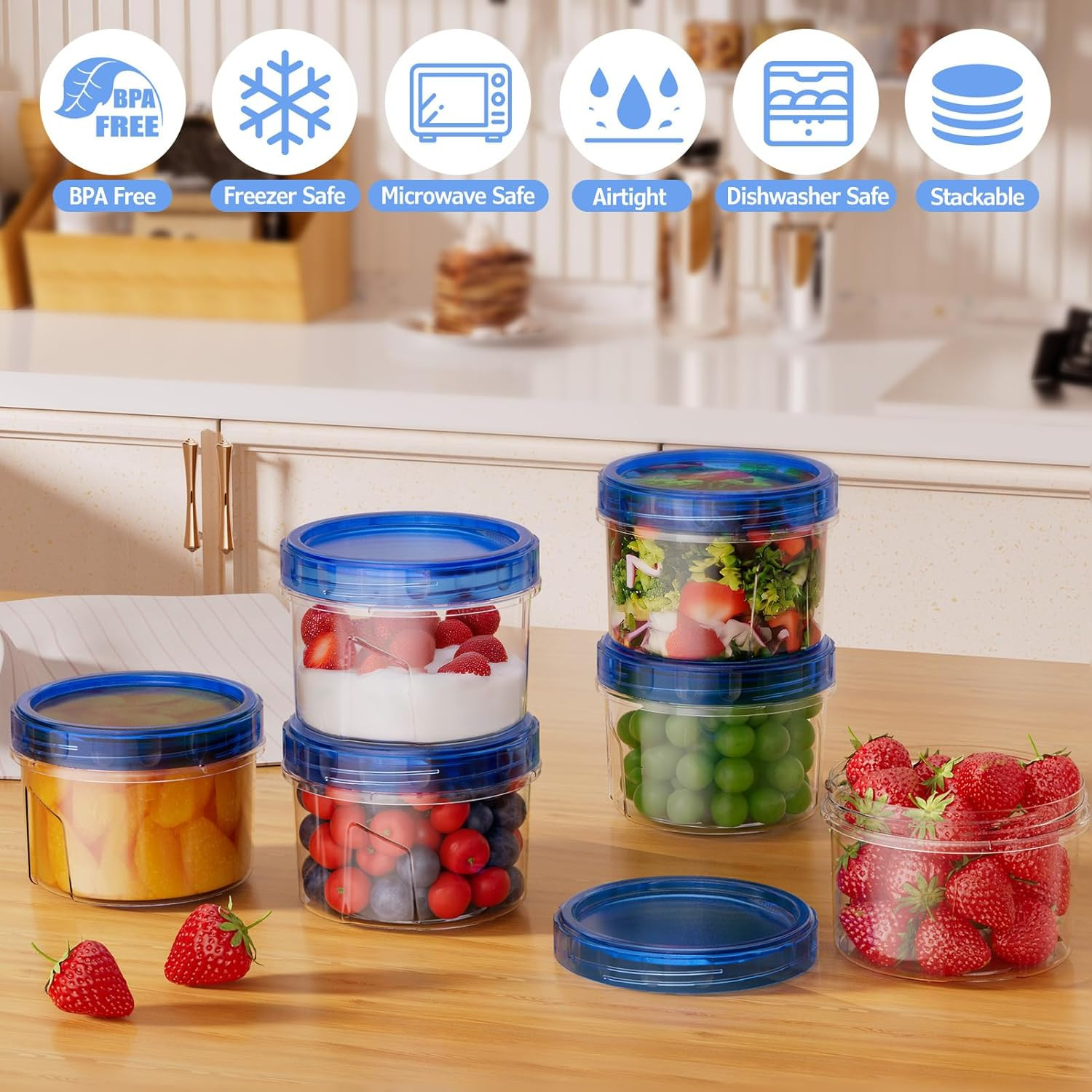 6 Pack-16 OZ Freezer Storage Containers, Small Plastic Containers with Twist Top