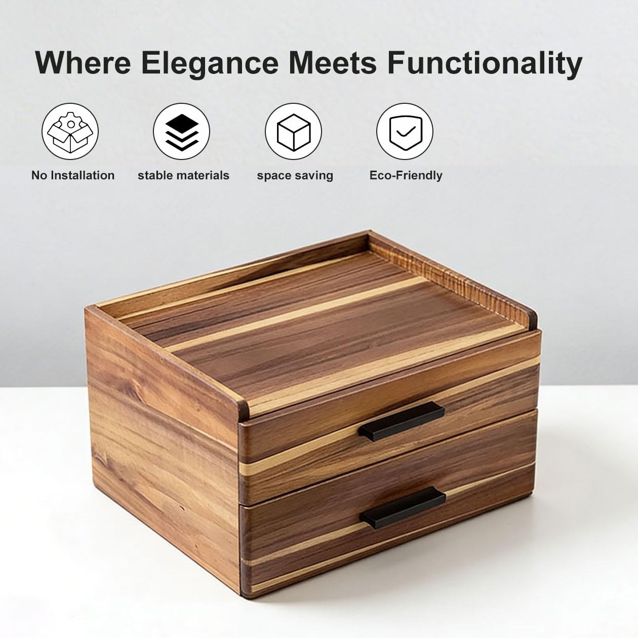 LzaoEFFF Double Drawer Acacia Wood Tea Bag Organizer, 33cm*25cm*18cm, Brown