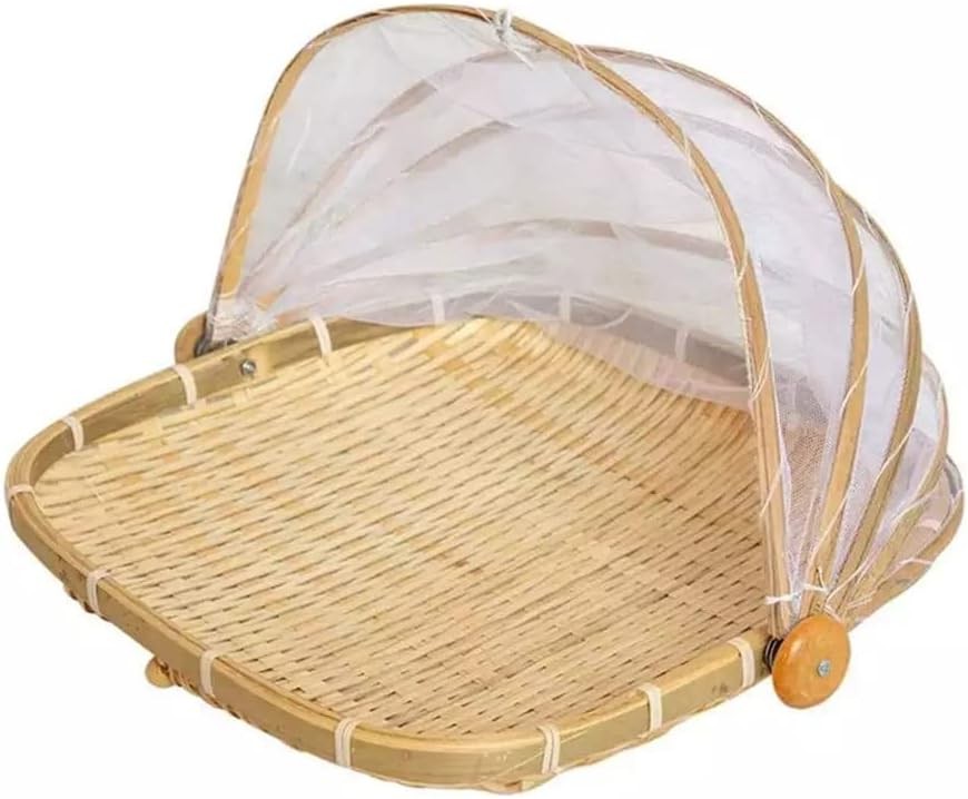 Square Bamboo Tent Basket with Lid, Vegetable/Fruit, Bread, Storage Basket，Si…