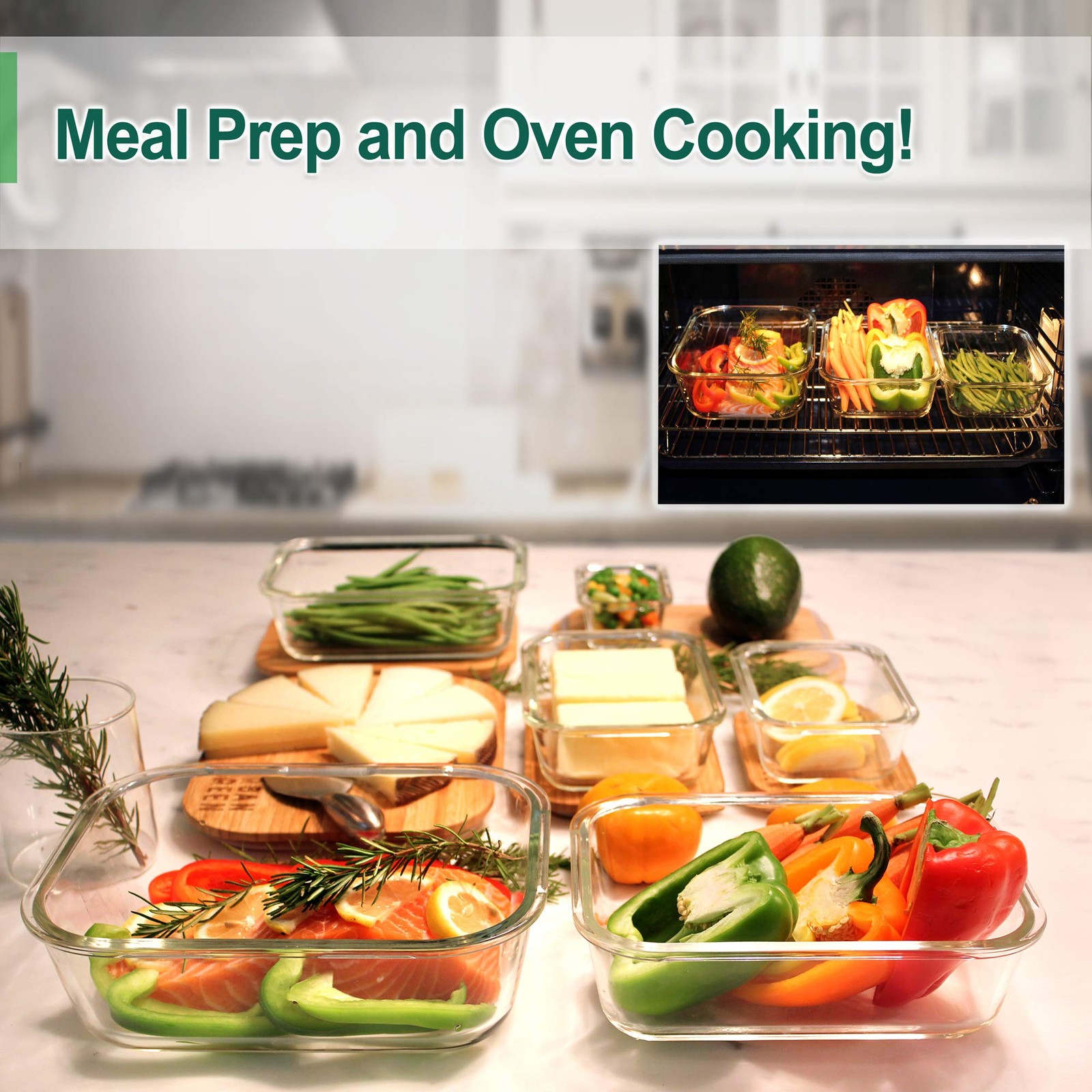 Glass Bamboo Lids Meal Prep Containers Food Storage 5 Pack Pantry Kitchen Fridge