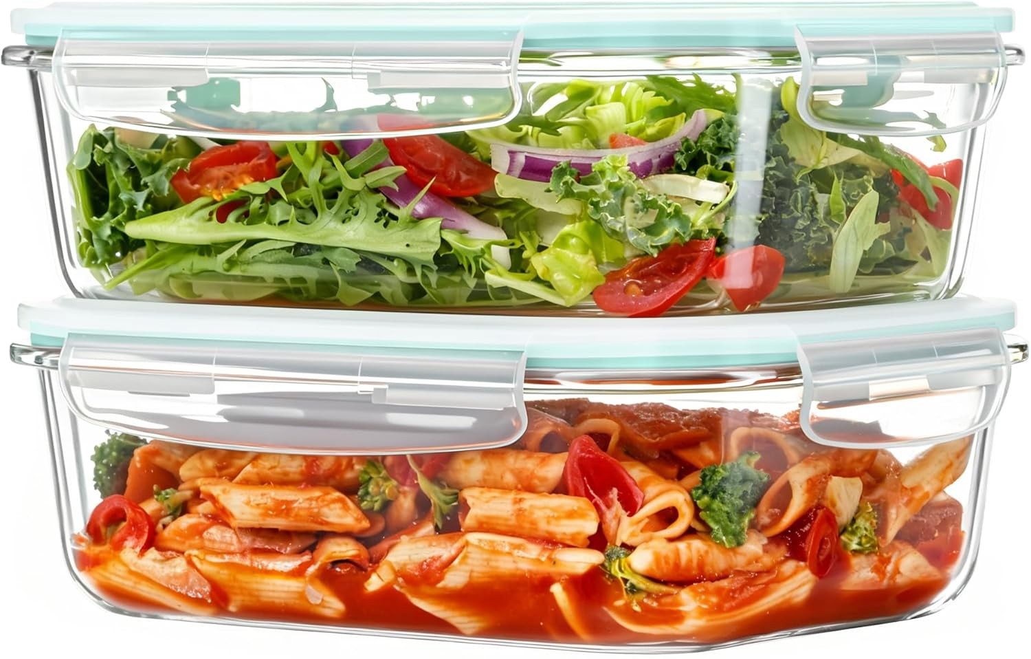 2Pack 1860ml/63oz Large Glass Storage Containers W/ Lids Meal Prep Food