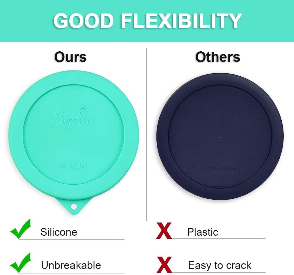 4 Cup round Silicone Storage Cover Lids Replacement for Anchor Hocking and Pyrex