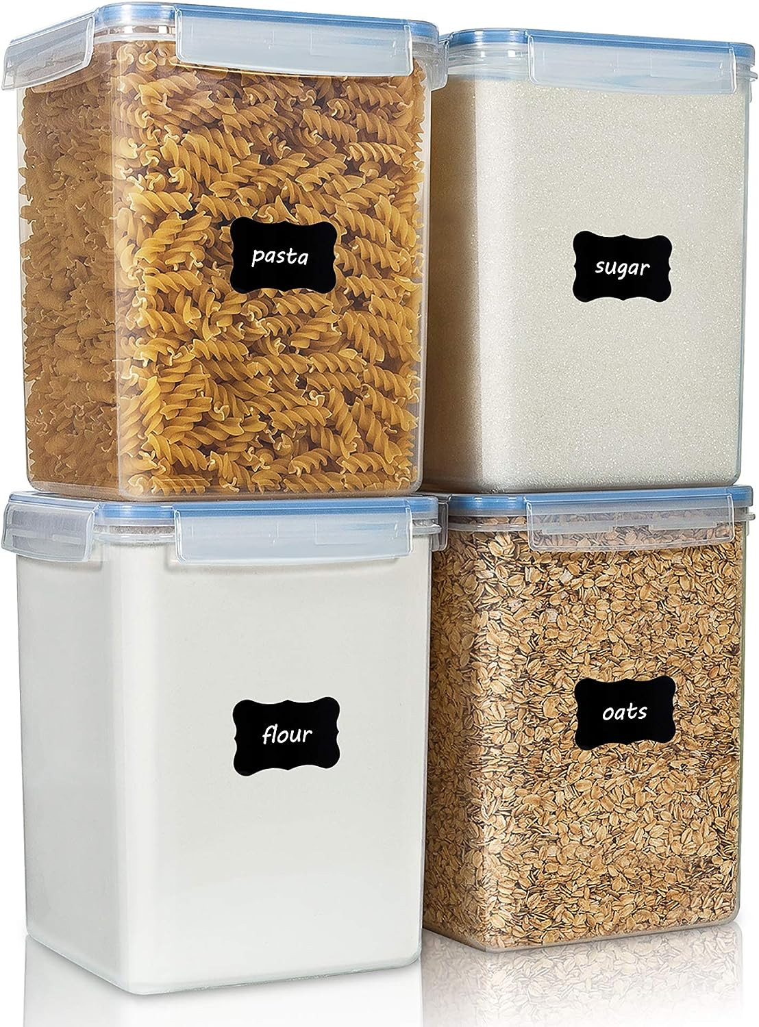 4 Pcs Large Airtight Food Storage Containers 5.2L/176Oz, BPA Free, 24 Labels