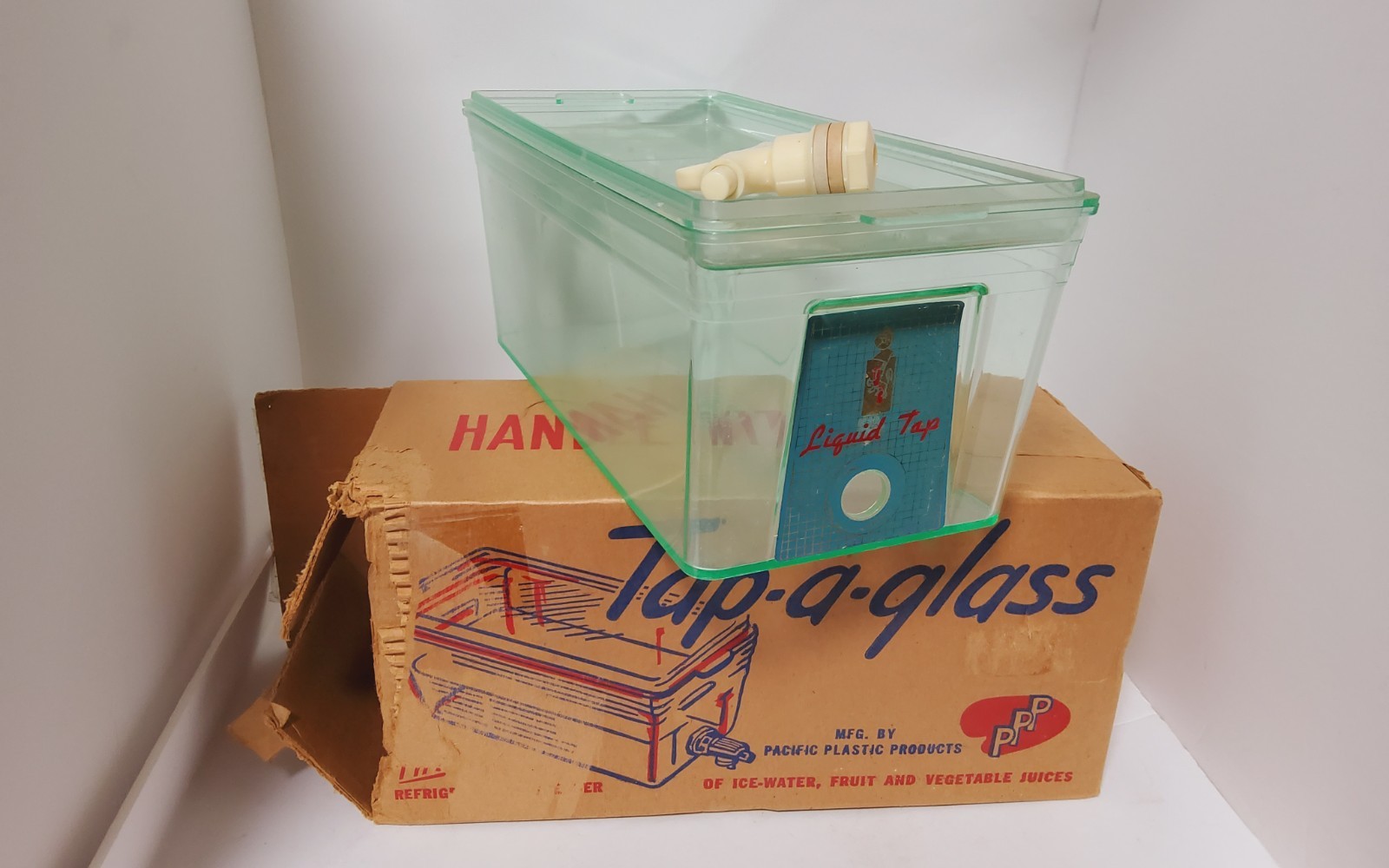 Vintage Pacific Plastics Tap-A-Glass Plastic Refrigerator Dispenser with Spigot