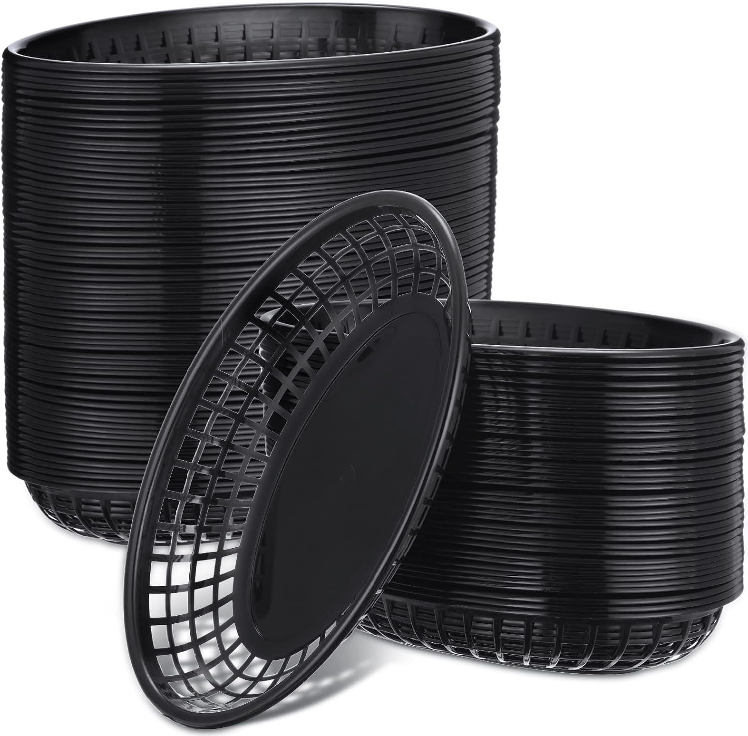 100 Pcs Fast Food Baskets 8.9 X 5.5 Inch Plastic Baskets for Food Black Chip Tra