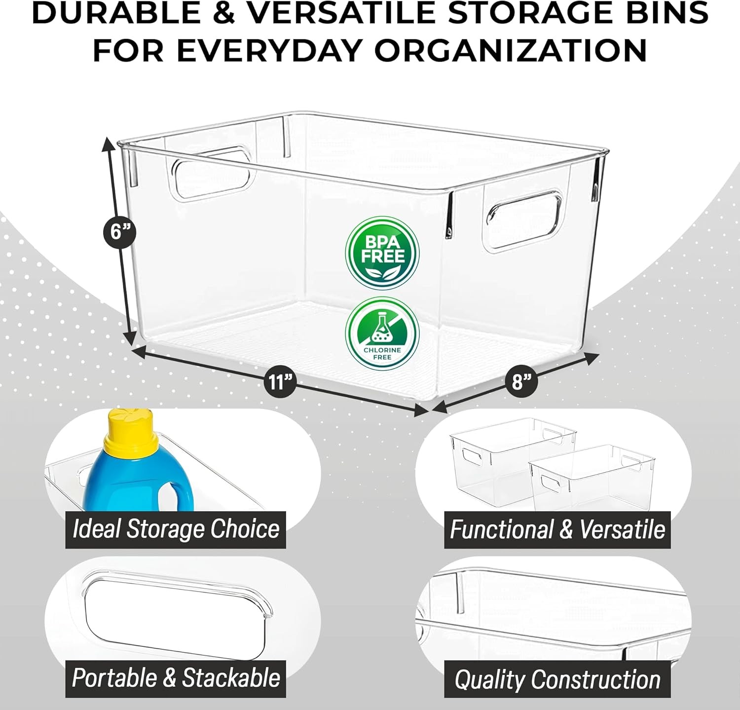 ClearSpace Clear Plastic Storage Bins for Pantry, Cabinet & Freezer