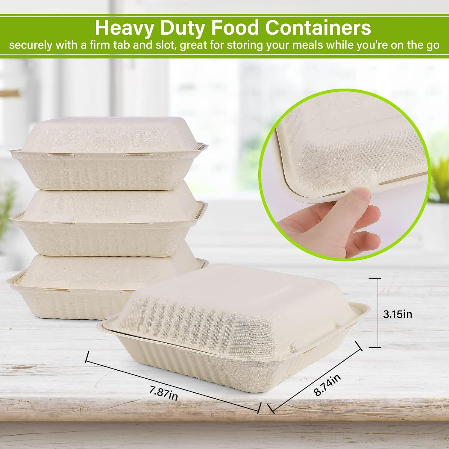 Compostable Take Out Food Container 8X8, 50 Pack Disposable to Go Food Boxes, Bi