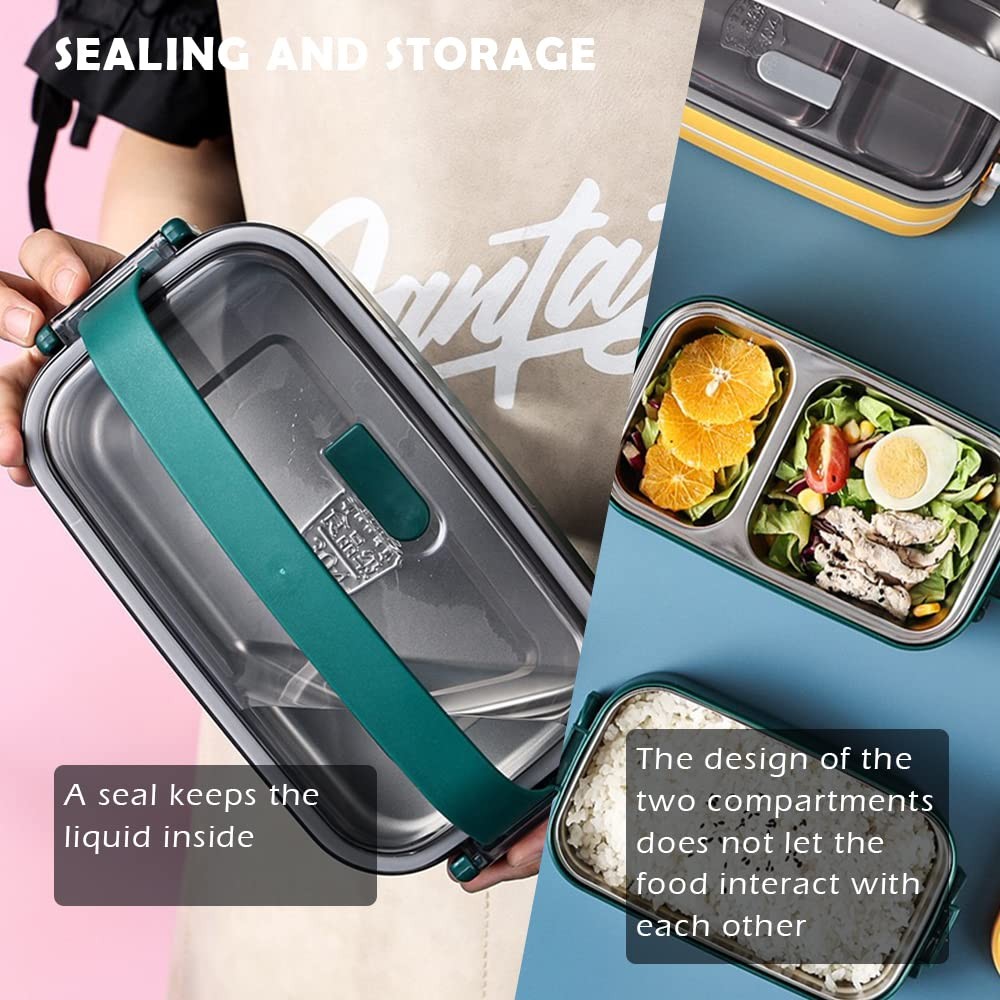 HEWOOH 74oz Large Bento Box for Adults, Reusable Lunch Container w/Bag & Utensil