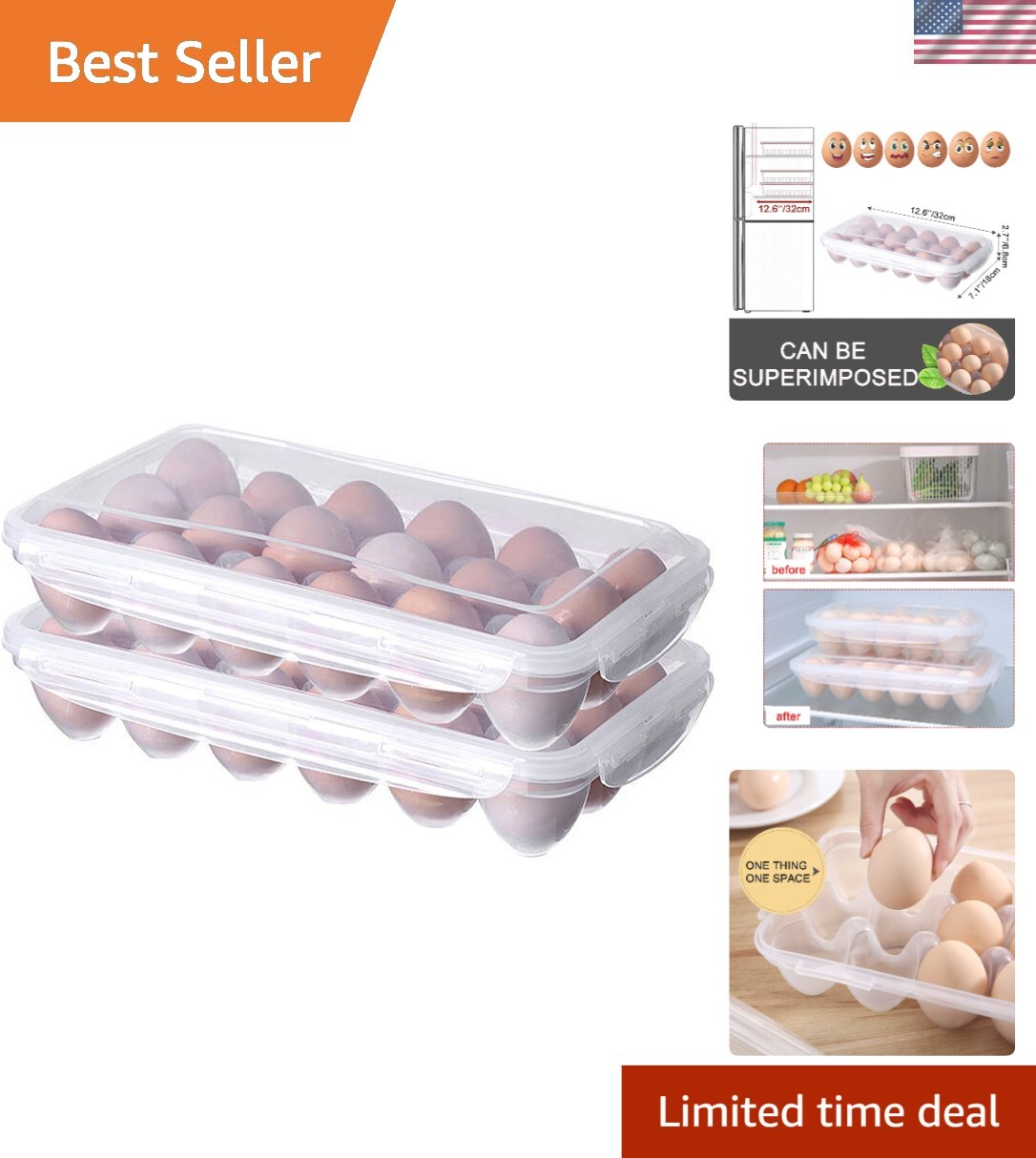 Compact Covered Egg Trays for Refrigerator – Deviled Egg Carrier, 2 Pack