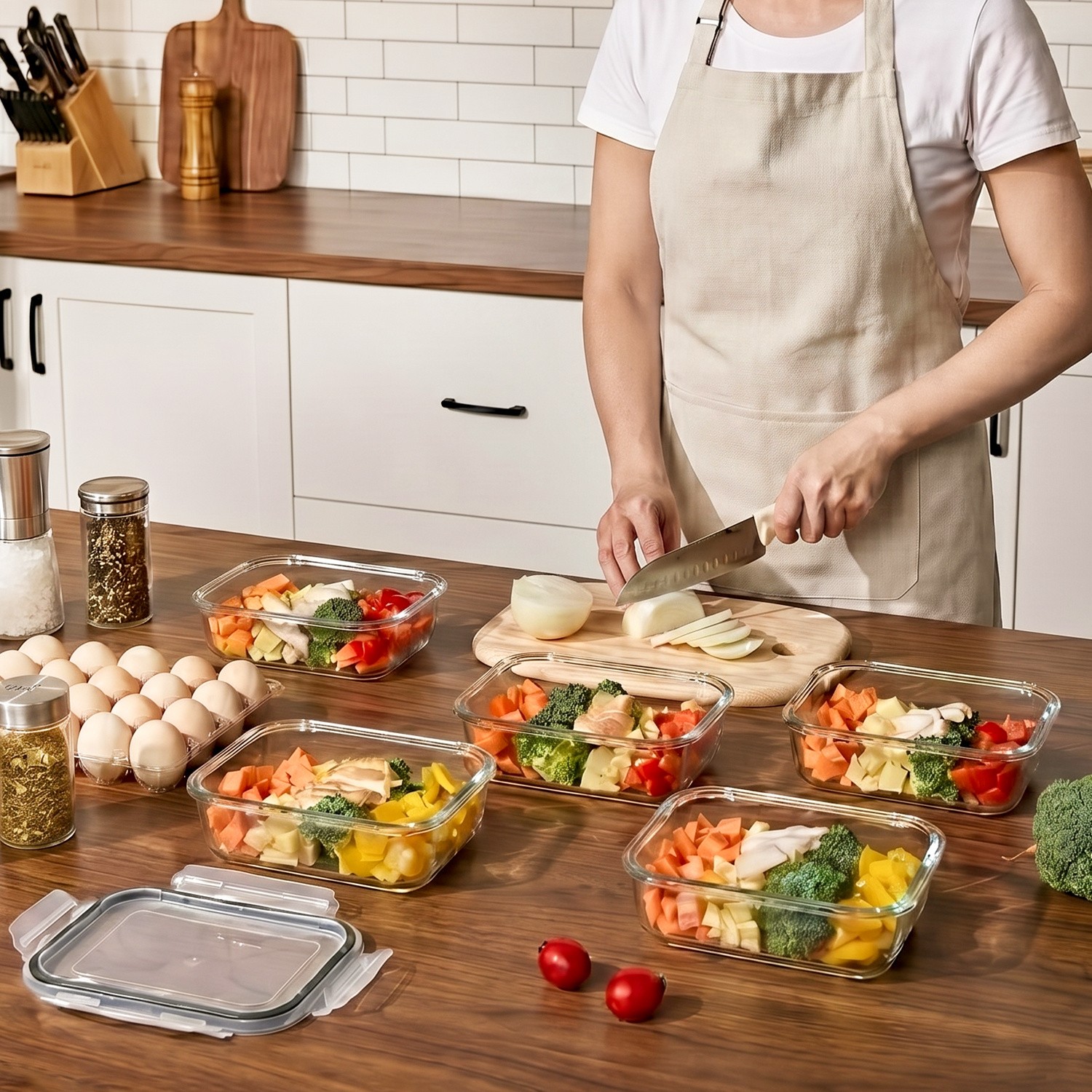 5 Pack 35oz Glass Food Storage Containers With Lids, grey