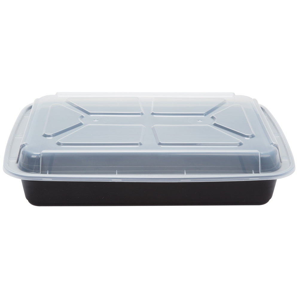 Pactiv NC989B Black Oblong Newspring Container With Dome Lid, 58 oz, 150 Count