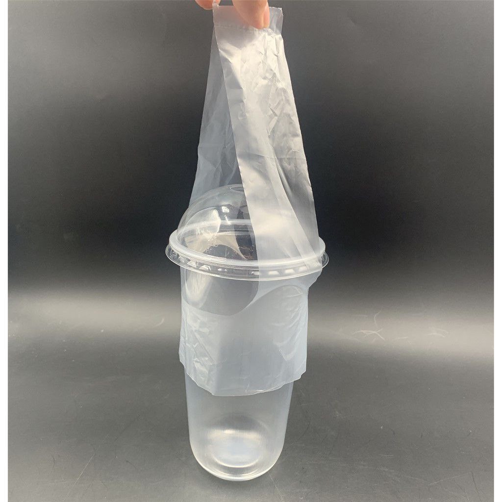 1,000Pcs Clear Plastic Cup Carrier Handle Drink T Delivery Container Hanging Bag