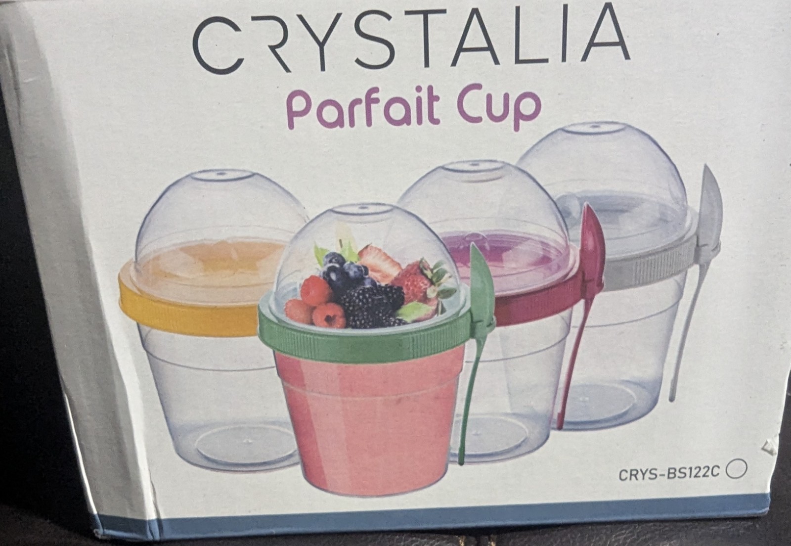 Crystalia Yogurt Parfait Cups BPA Free Reusable with Lids and Spoons 4 Set 20oz