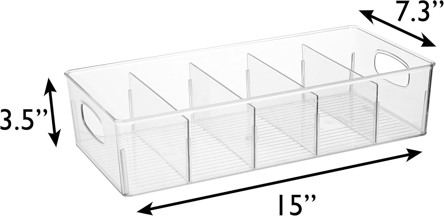 4PCS Plastic Pantry Organization and Storage Bins with Removable Dividers NEW