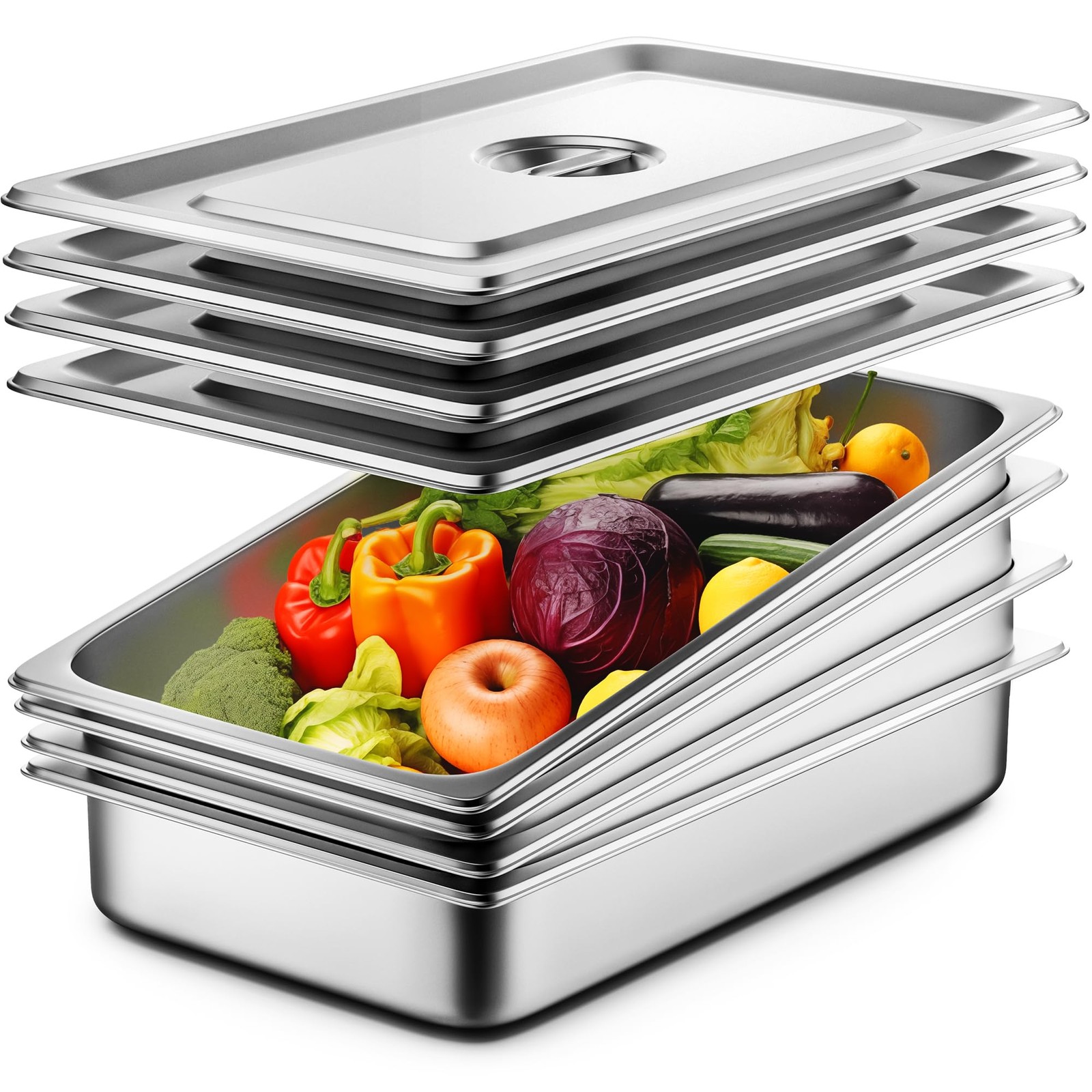 4 Pack Hotel Pans with Lids, 1/1 Full Size 4″ Deep Steam Table Pan, 19 Gauge …