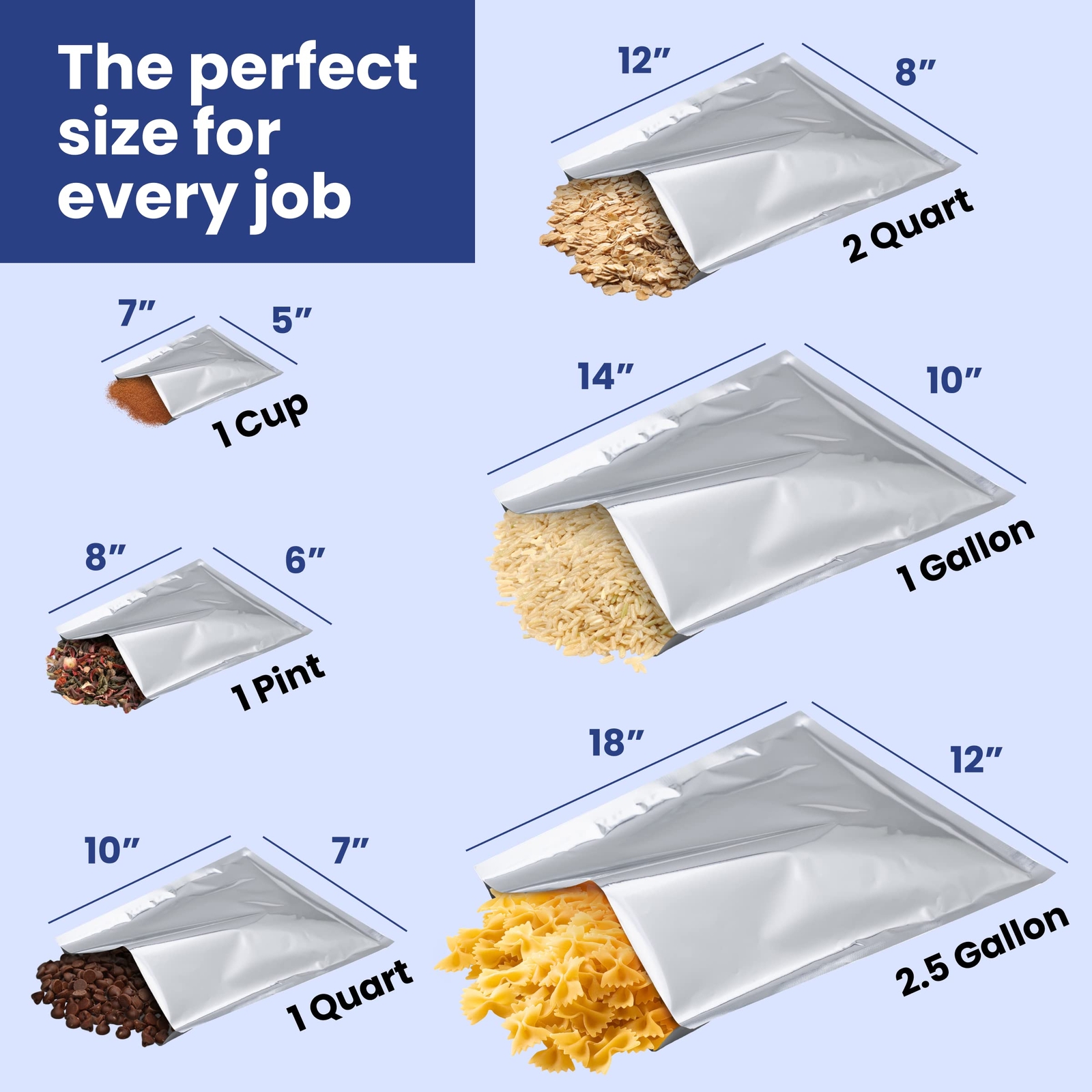 50X 1-Quart Mylar Bag Bundle – 5 Mil – 7 X 10 Mylar Bags + 50X Labels