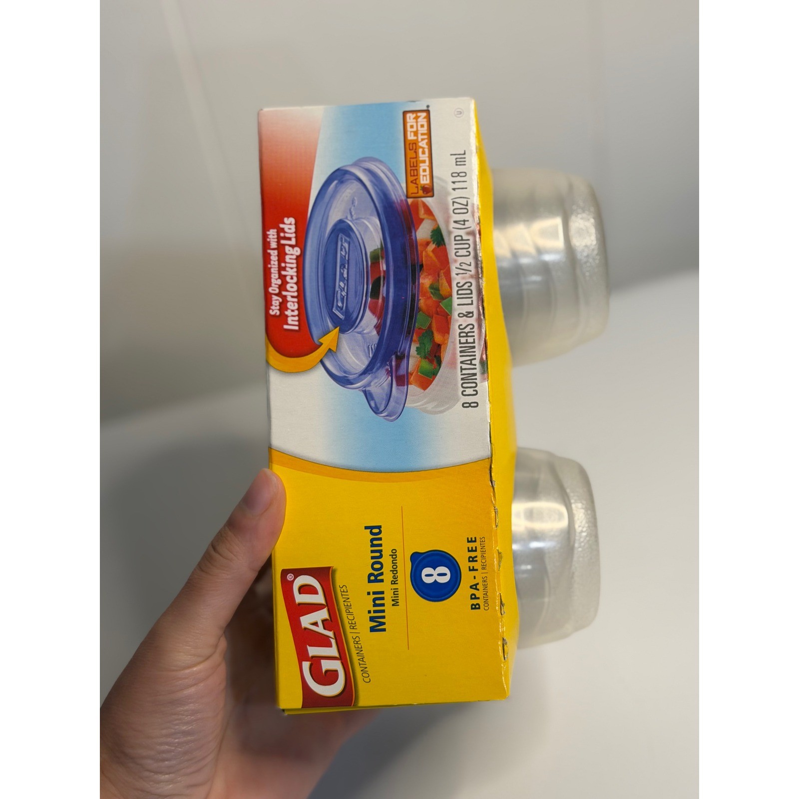 Glad Mini Round Food Storage Containers 8 Count Clear Blue Interlocking Lids 4oz