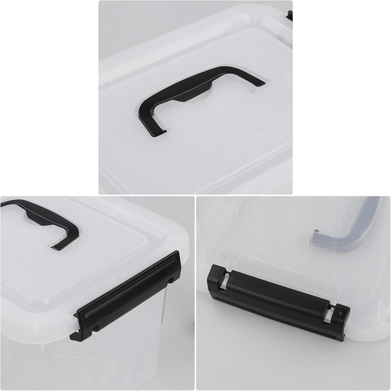 6 Packs 6 Quart Clear Lidded Storage Bins with Handle, Stackable Plastic Latchin