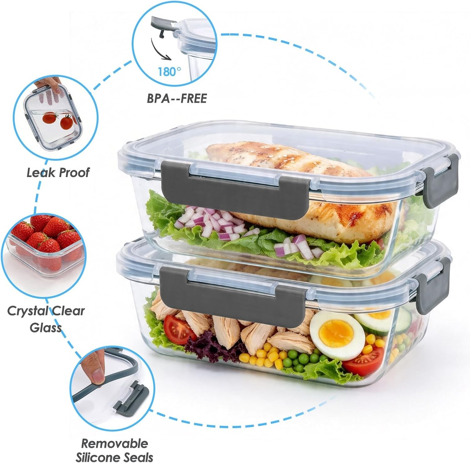 5-Pack 36oz Glass Food Storage Containers with Lids Airtight, Glass Meal Prep…