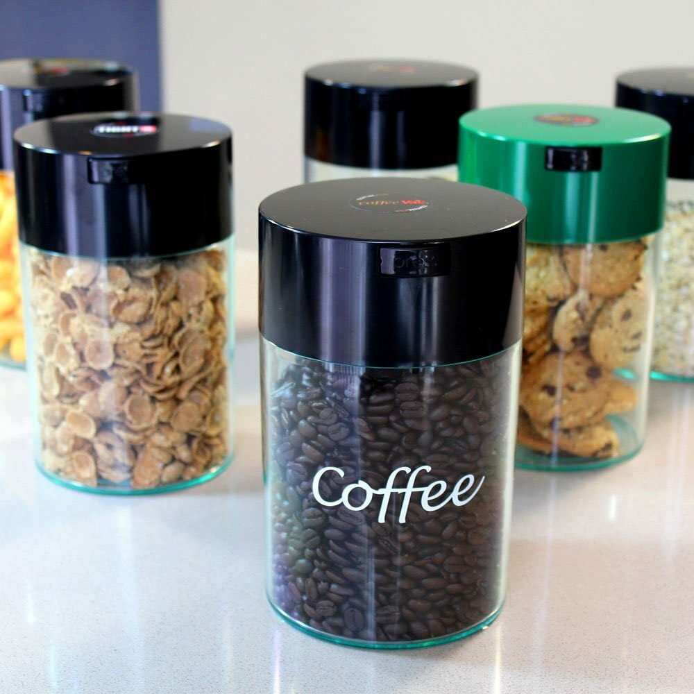 CoffeeVac 1 Pound 1.85L Vacuum Sealed Storage Container, Clear Body/Black Cap