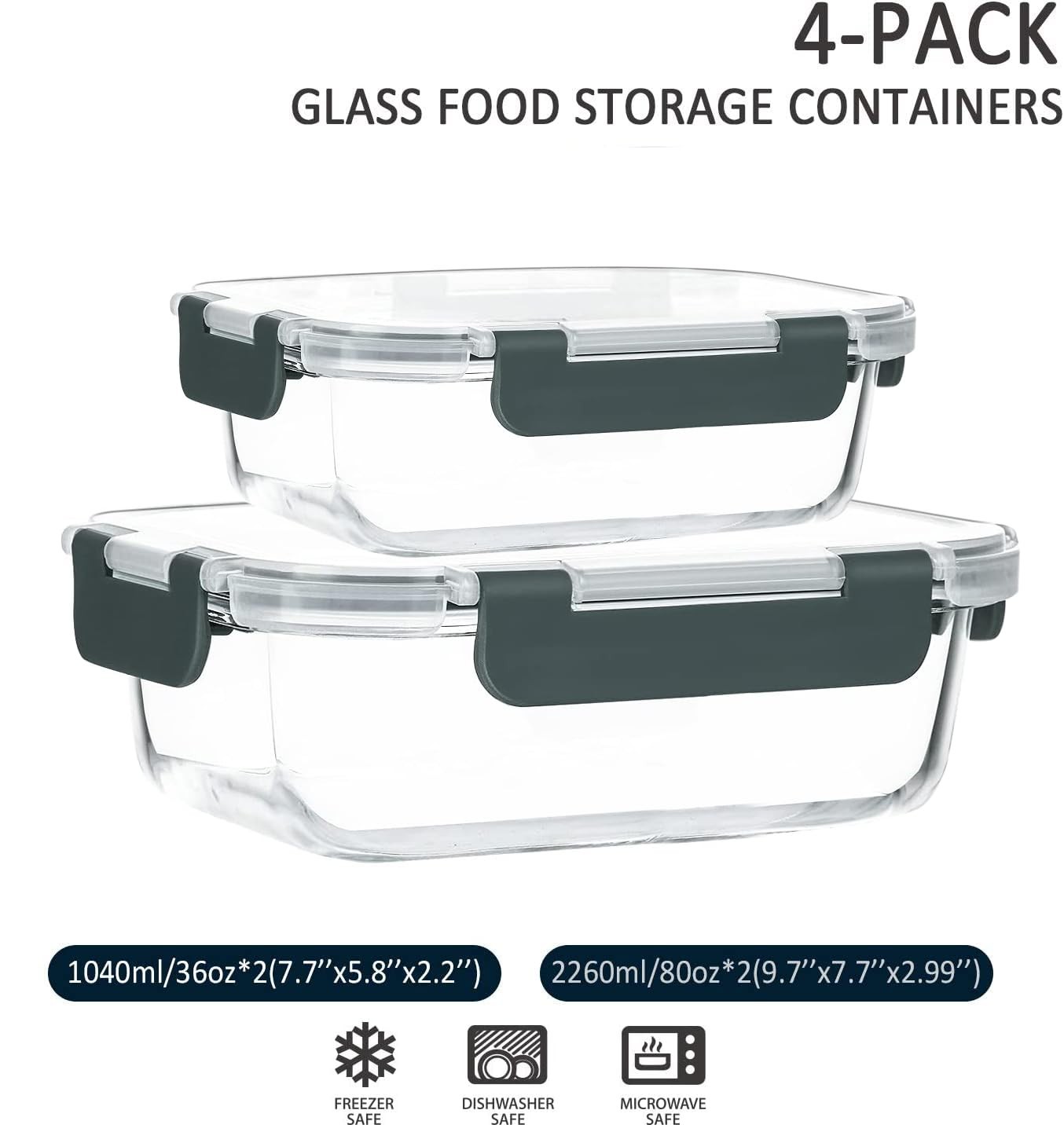 [80 oz & 36 oz Extra Large Glass Food Storage/Baking Containers Set with Lids…