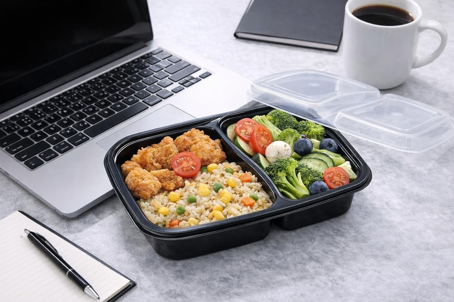 28 oz Meal Prep Containers, 12 Pack, 2-Compartment Bento Boxes | BPA-Free PP …