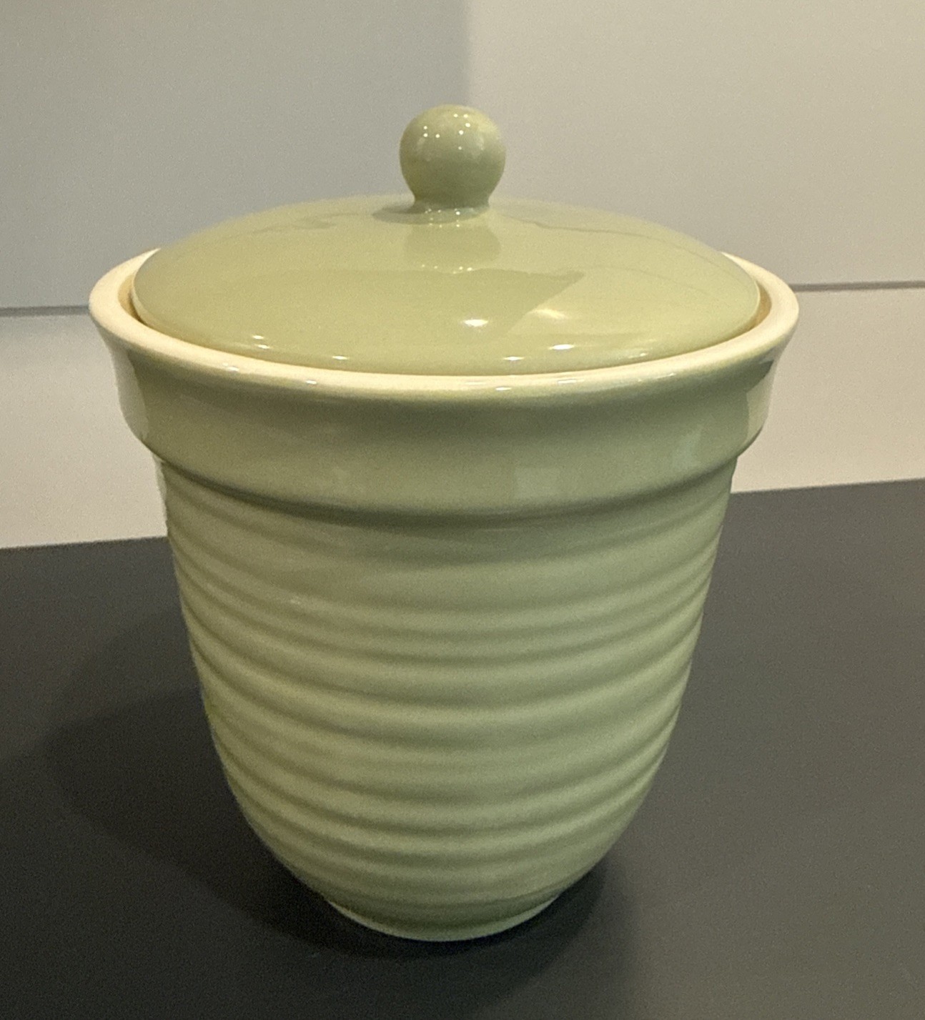 Fresh Territory Ceramic Canister Food Container Crock Sage Green 6.75” Tall