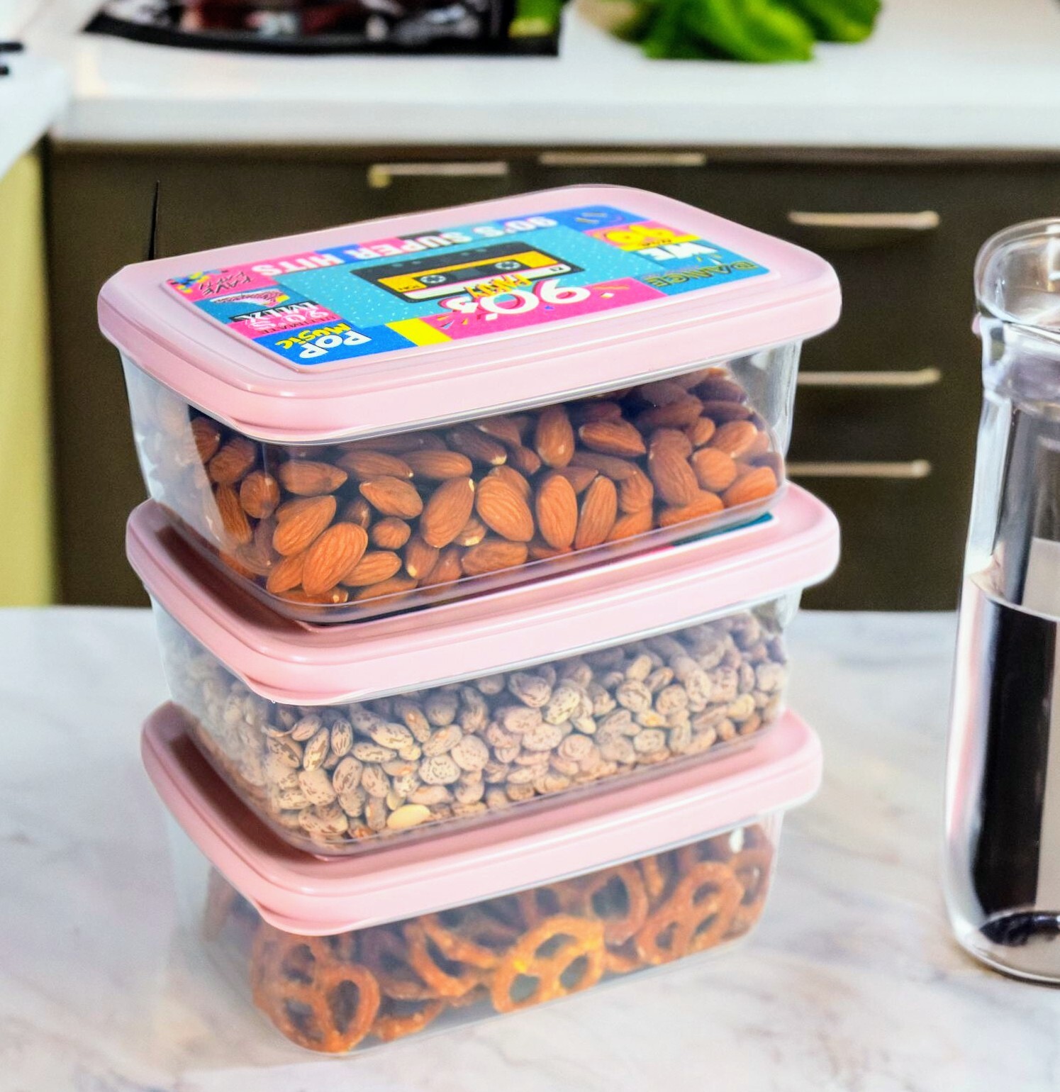 Kitchen Plastic Food Containers with Lid Leak Proof & Freezer Safe, 3 Pcs Set