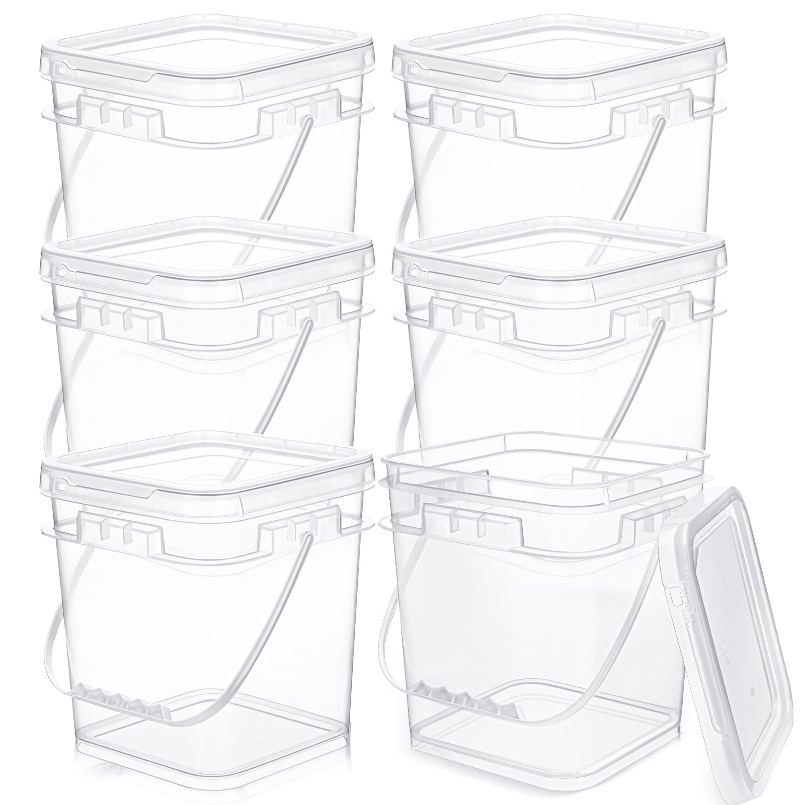 6 Pcs Clear Square Bucket with Lid Food Ice Cream Plastic Buckets with Handle…