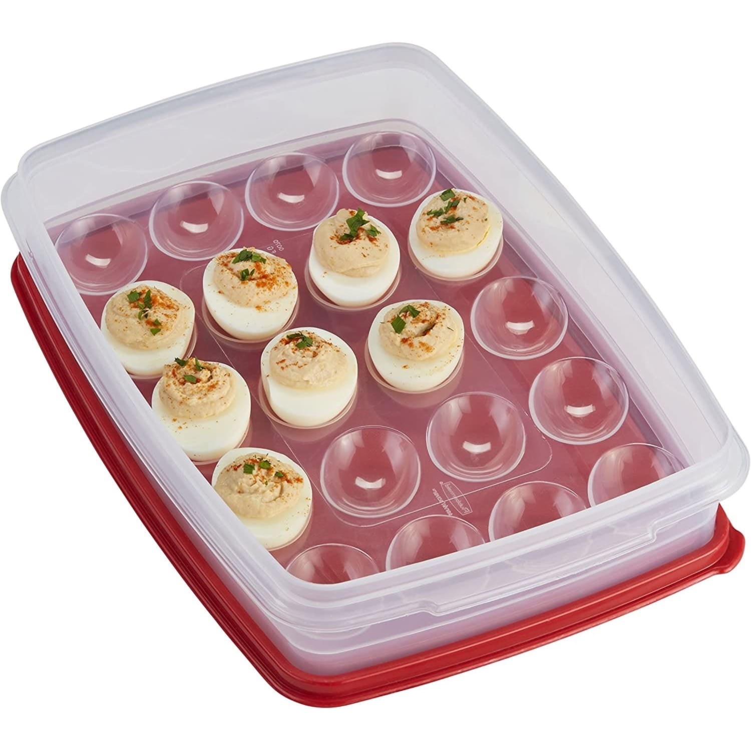 Rubbermaid Egg Storage Container, Clear/Red Egg Keeper, 1 Count,Secure,Stackable