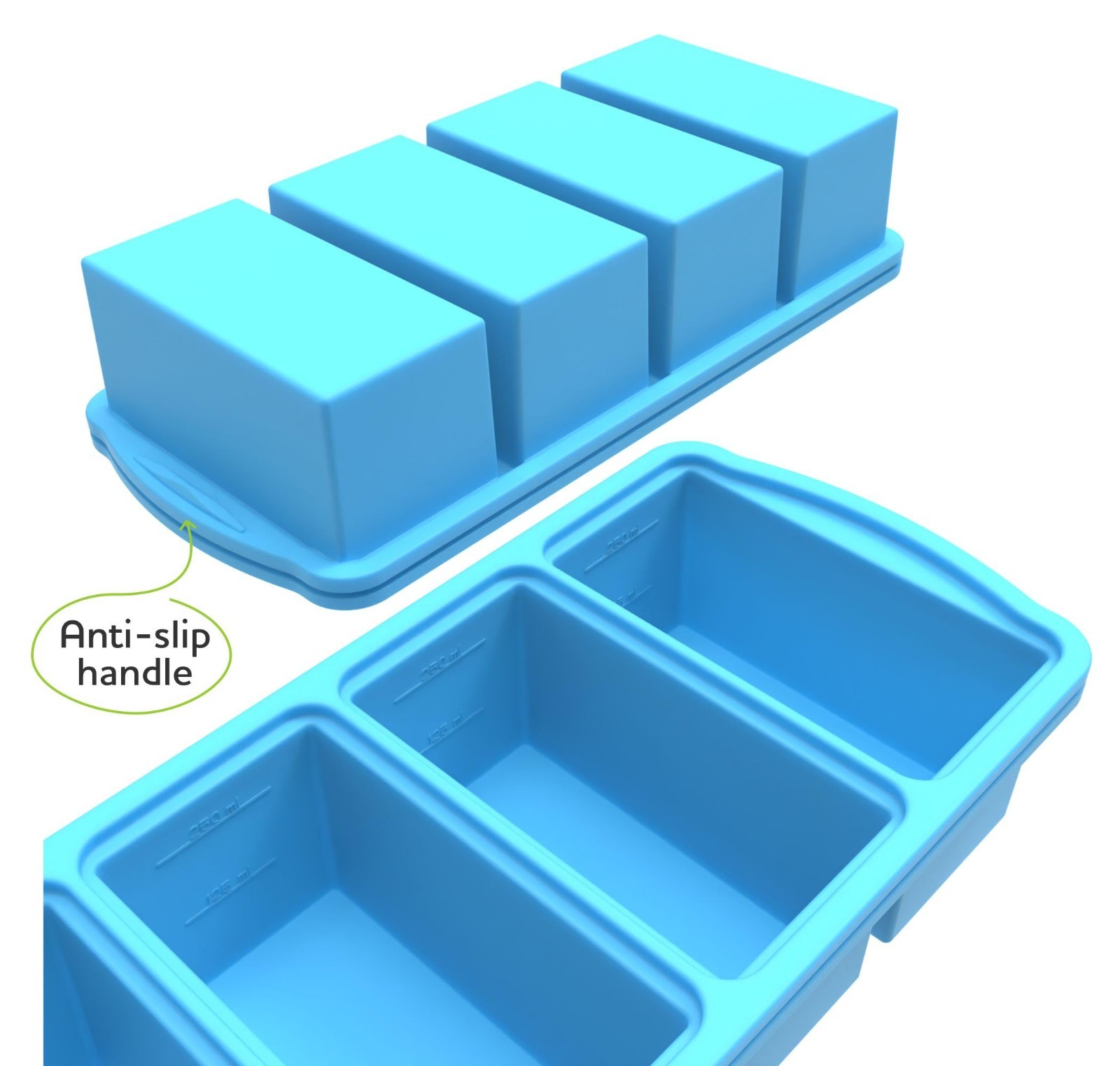 Silicone Freezer Trays with Lid – 1-Cup Ice Cube Molds for Soup & Sauces (2-Pack